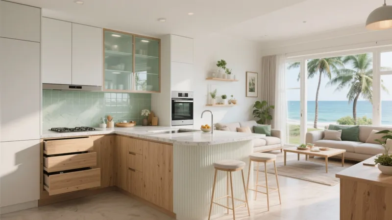Coastal Kitchen & Living Room Open Plan Design