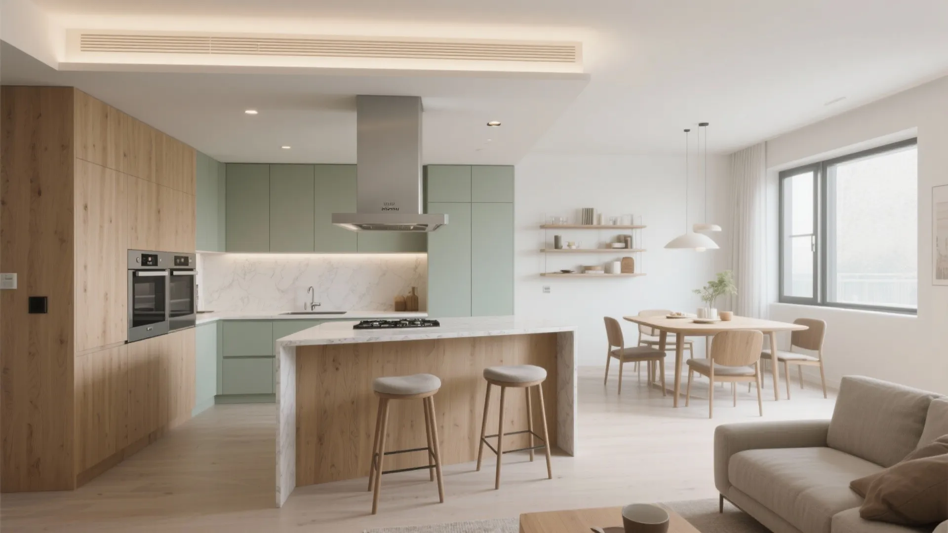 Open-plan living with a sociable L-shaped kitchen