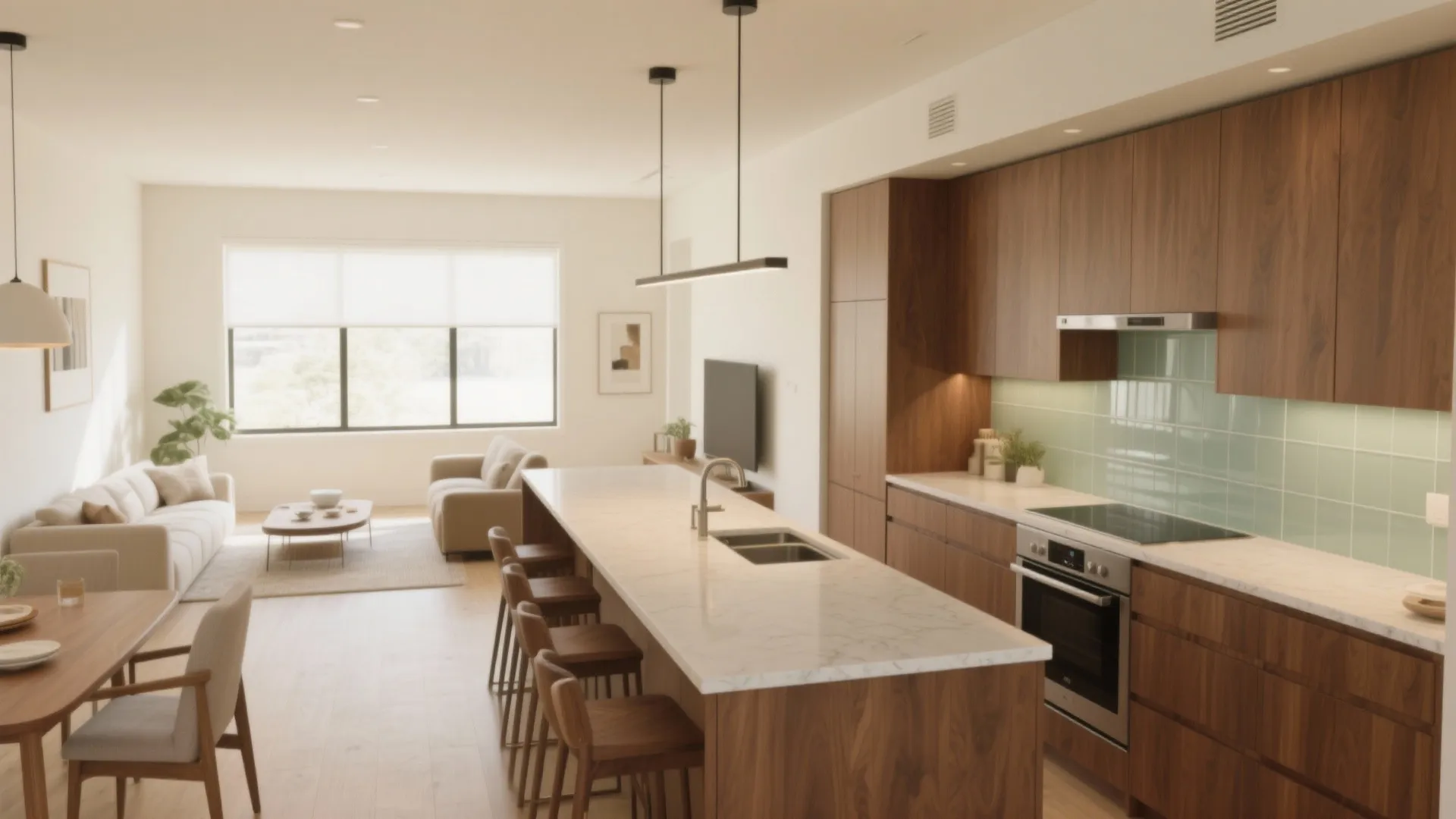 Open-plan Living-Dining with an L-shaped Kitchen