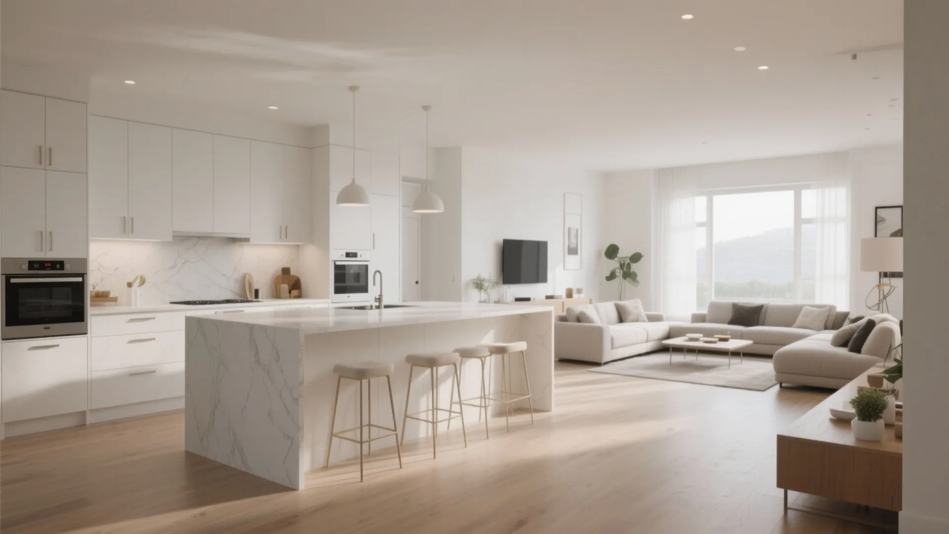 5. Integrate White Cabinets in an Open Layout