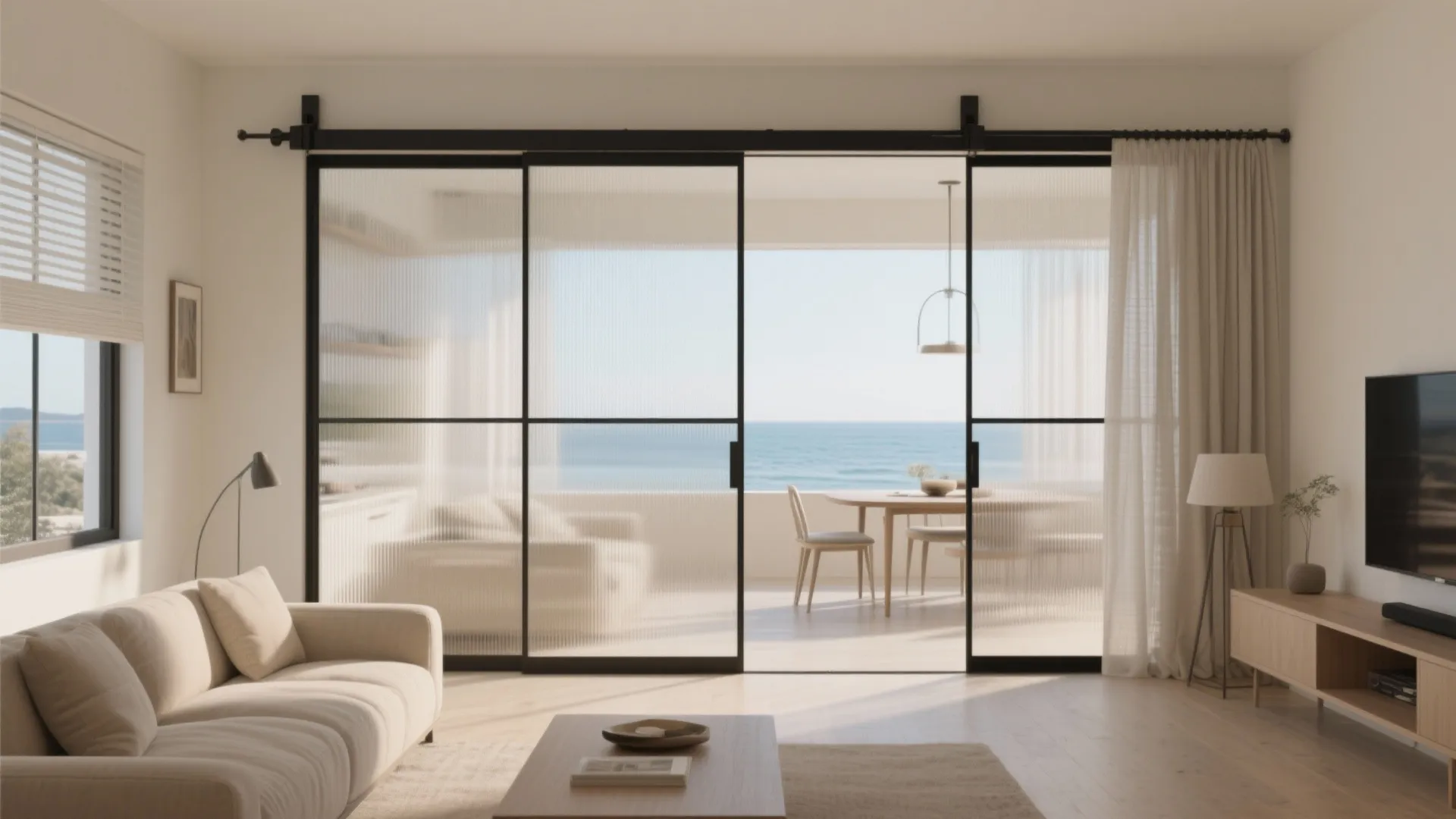 Open living-dining with flexible partitions