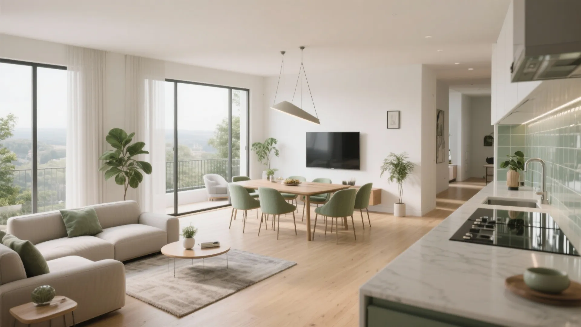 3) Open-plan living-dining with a balcony connection