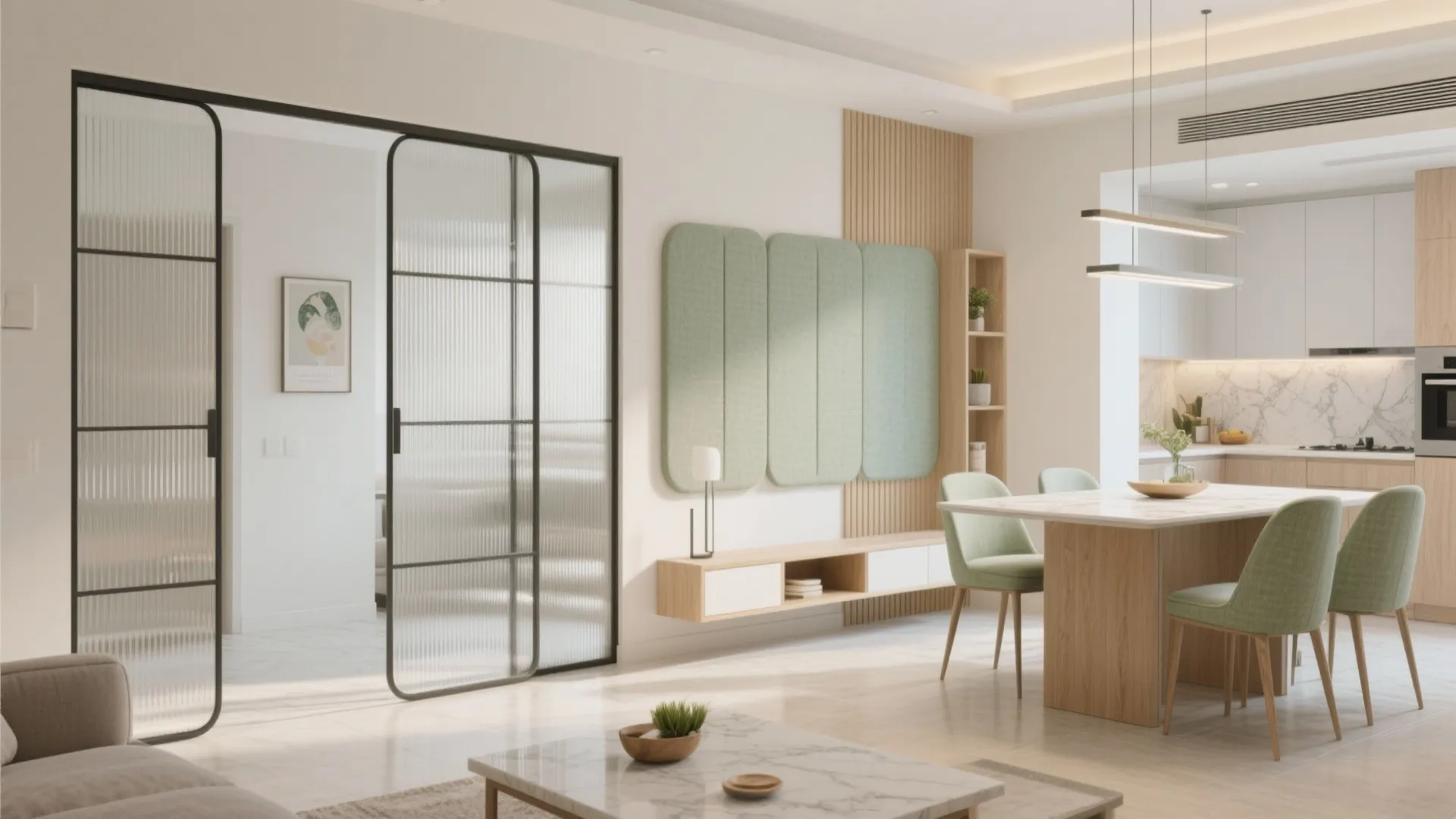 Open-plan living–dining with smart partitions