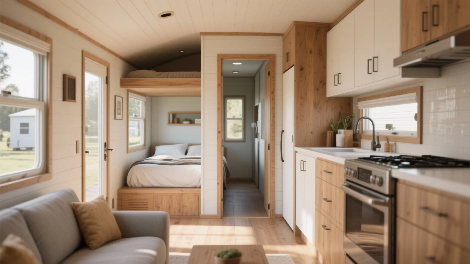 1. Open Living-Kitchen with Pocket Door Bedrooms