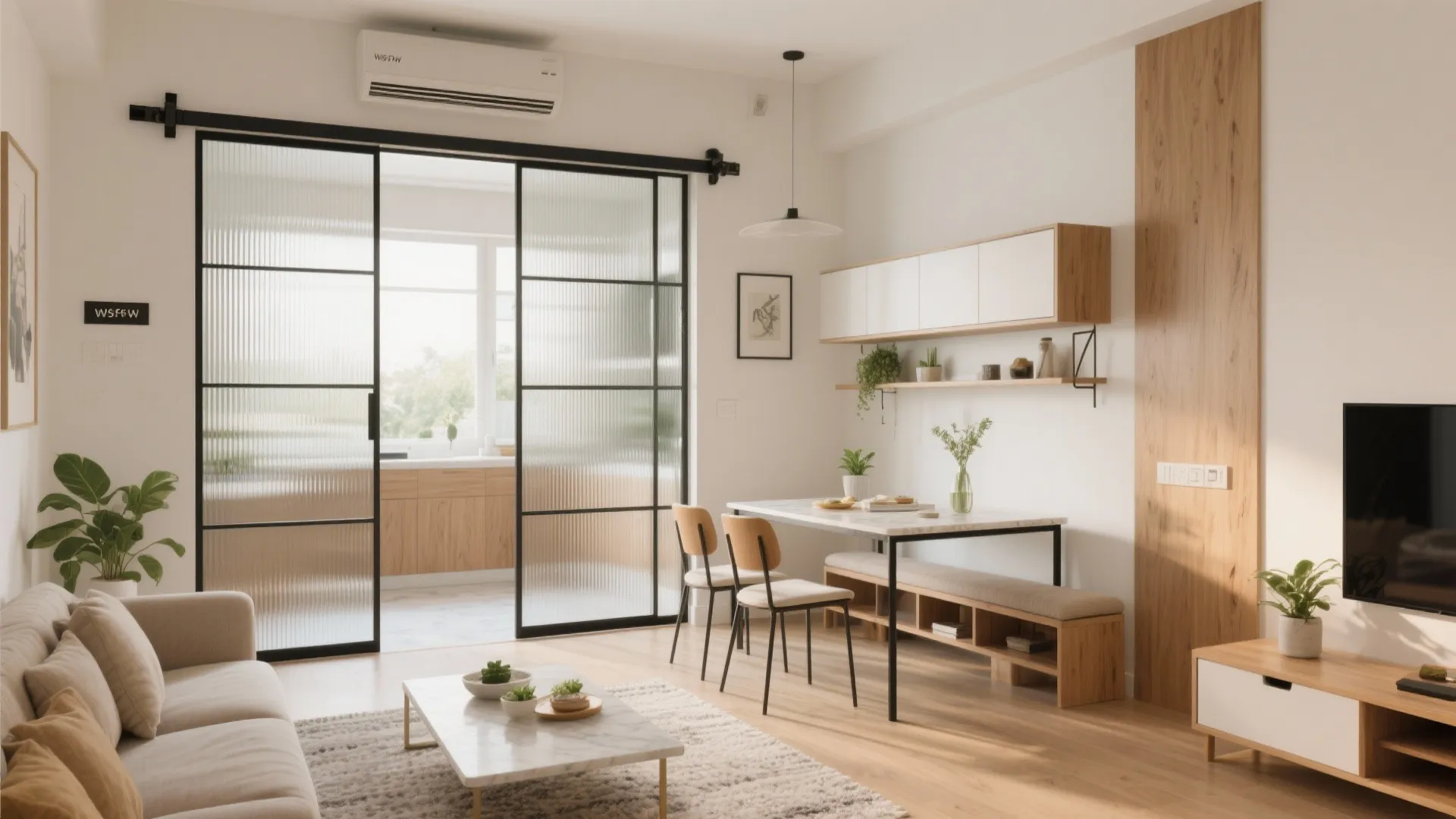 Open Living–Dining With Sliding Partitions