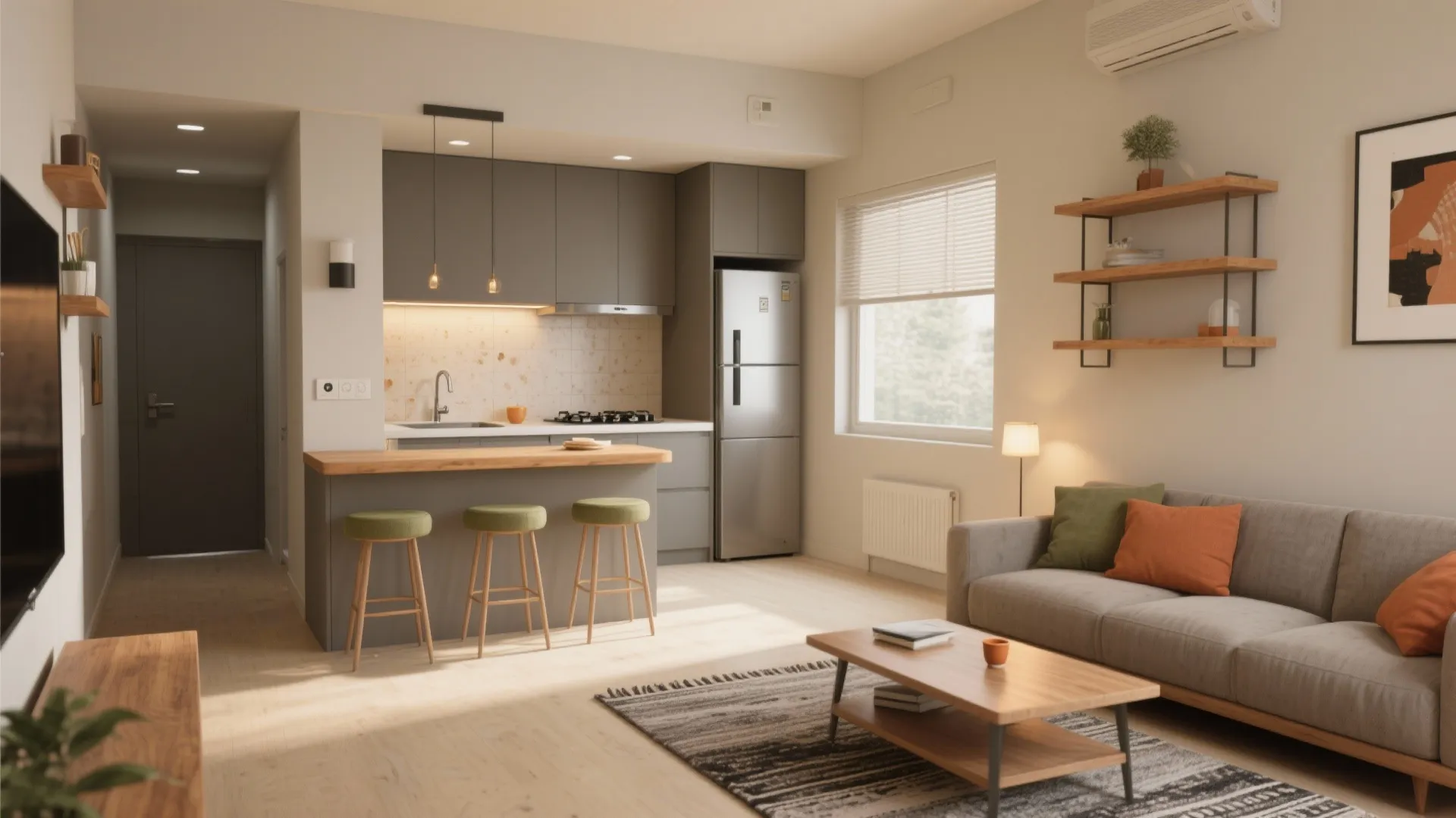 Open-Concept Living with a Compact L-Shaped Kitchen