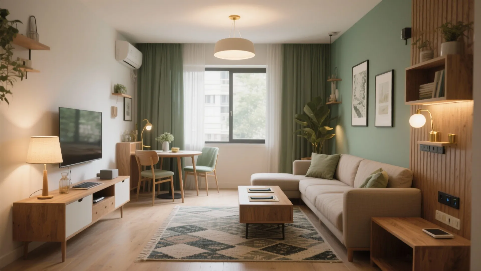 Open-plan living–dining micro-zones