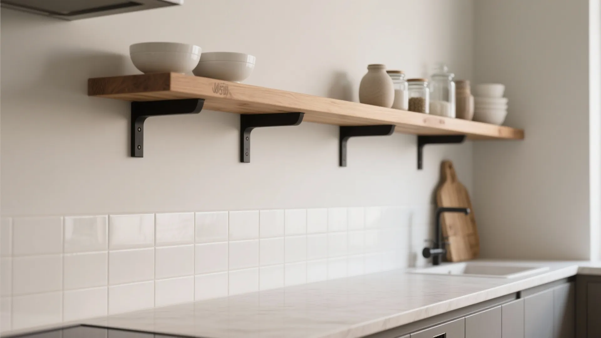Open shelves with disciplined styling