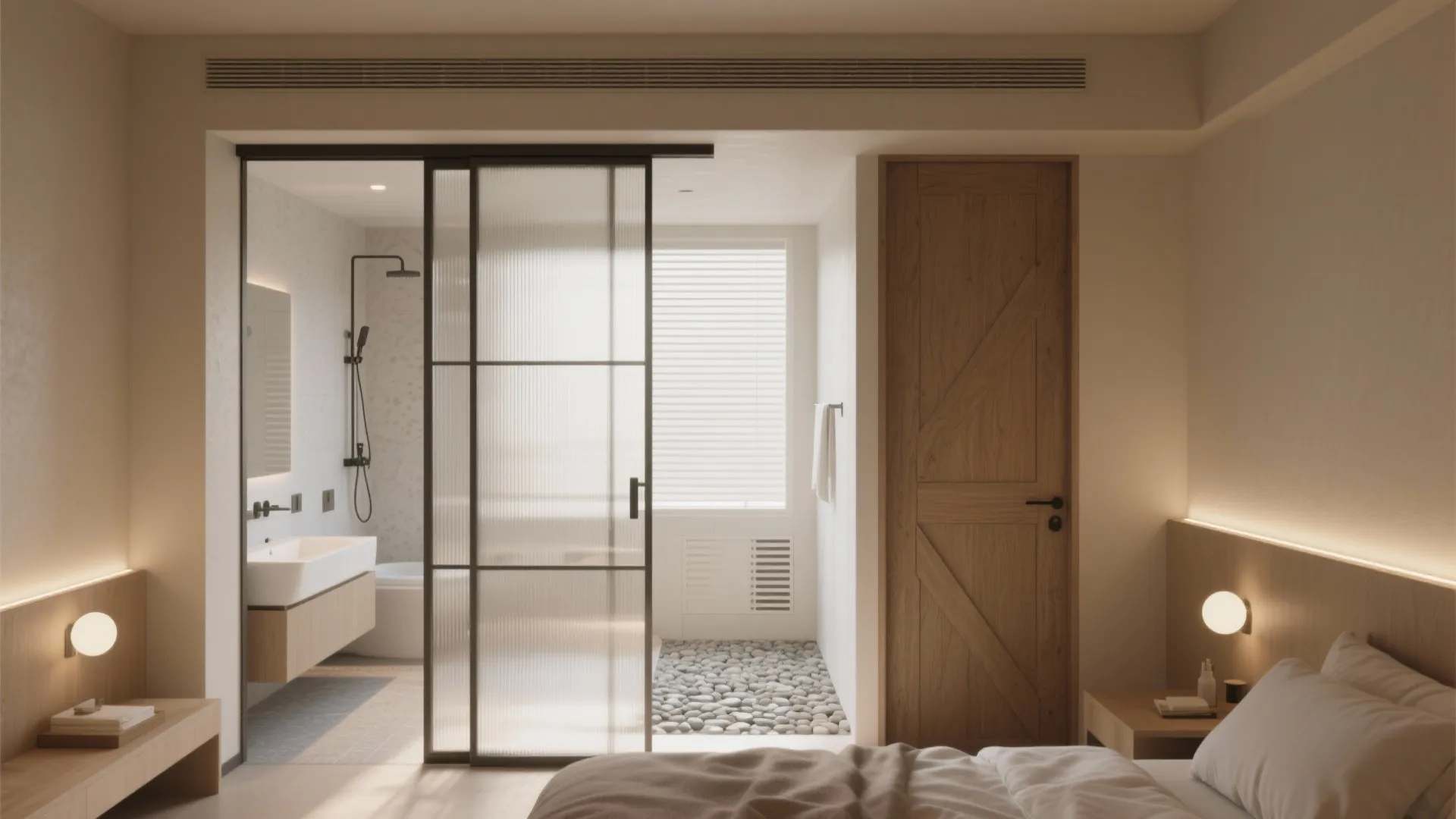 1. Open-plan bedroom-to-bath flow