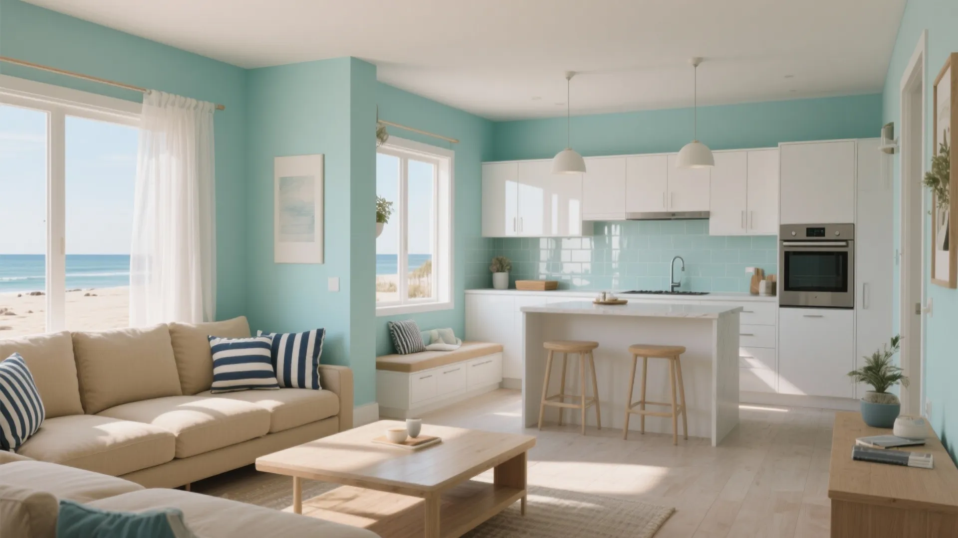 1. Open-plan living with coastal colors