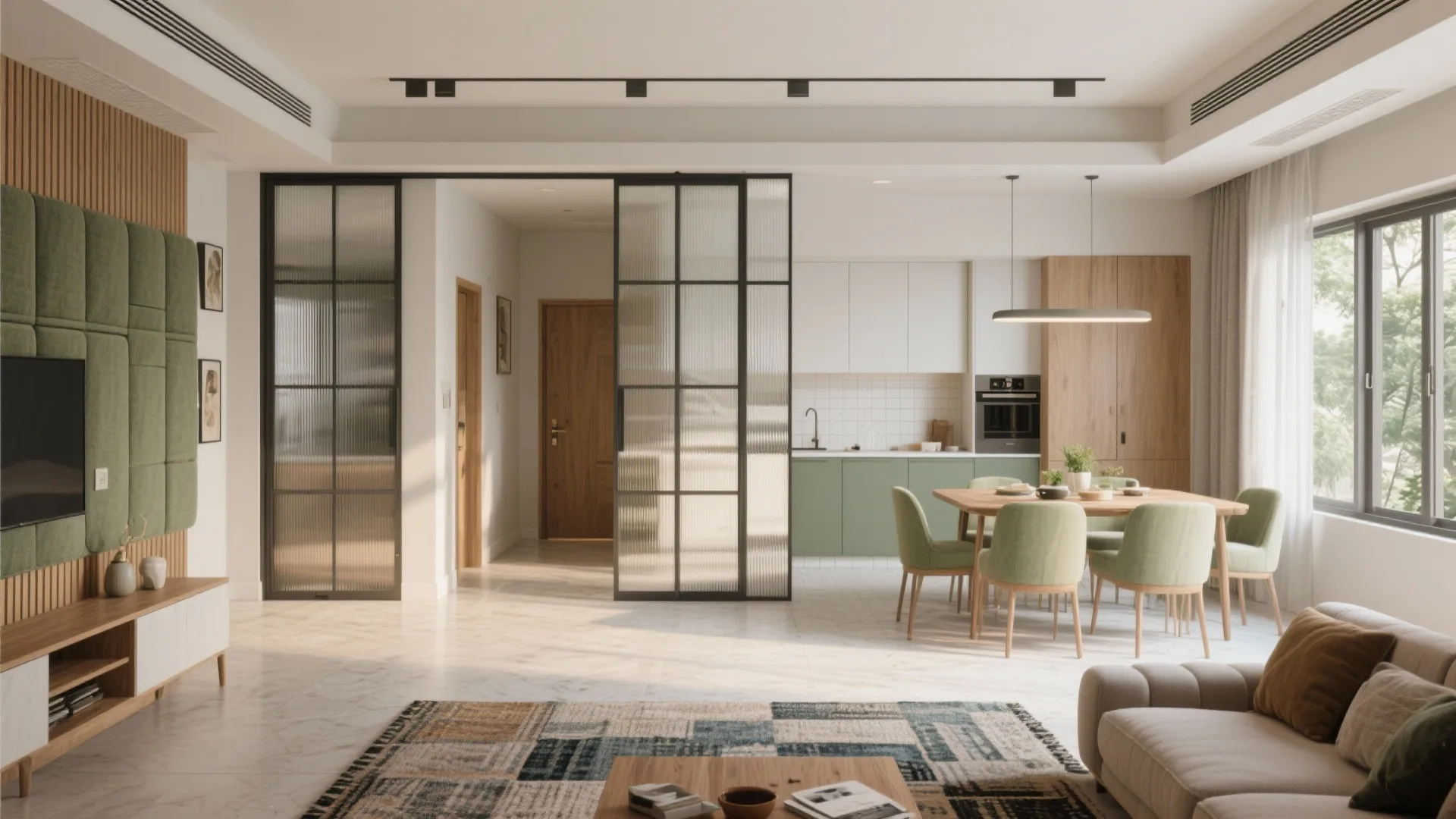 Open-plan Social Core with Flexible Partitions