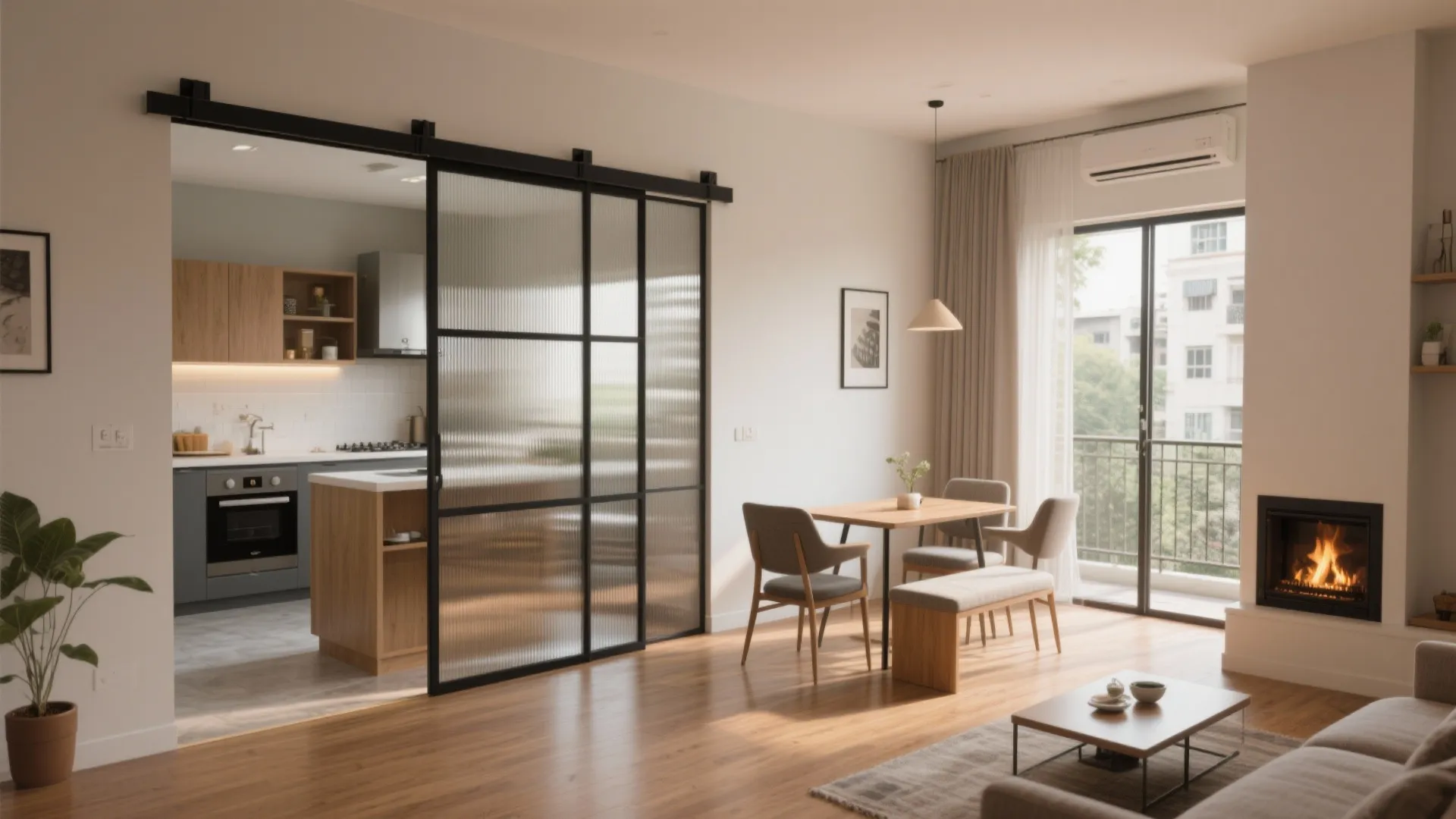 Open-plan living with a smart sliding divider