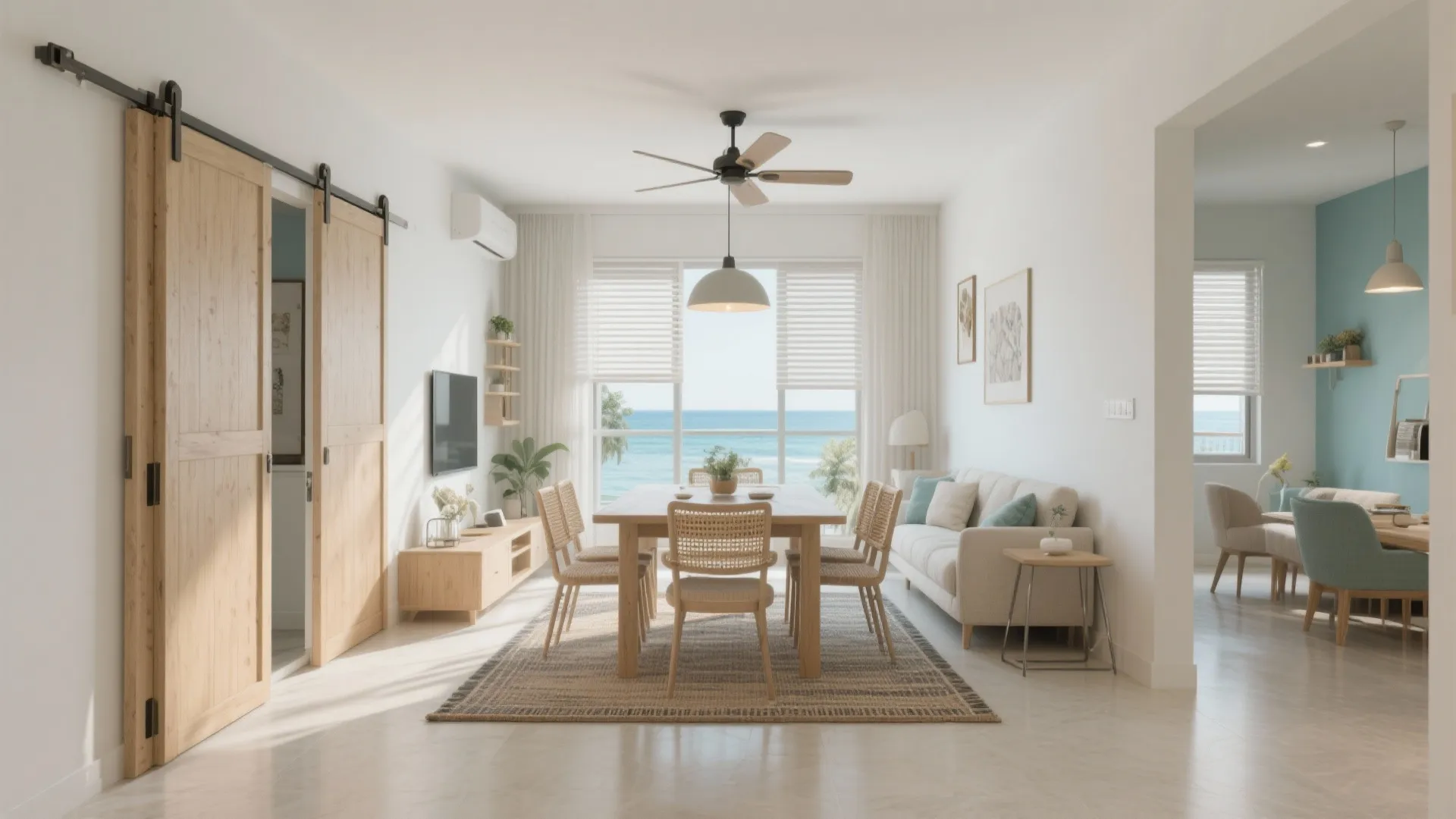 Open-Plan Living-Dining with a Sliding Partition