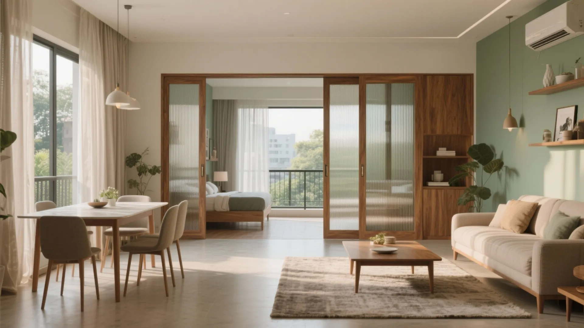 Open-plan living with sliding pocket doors