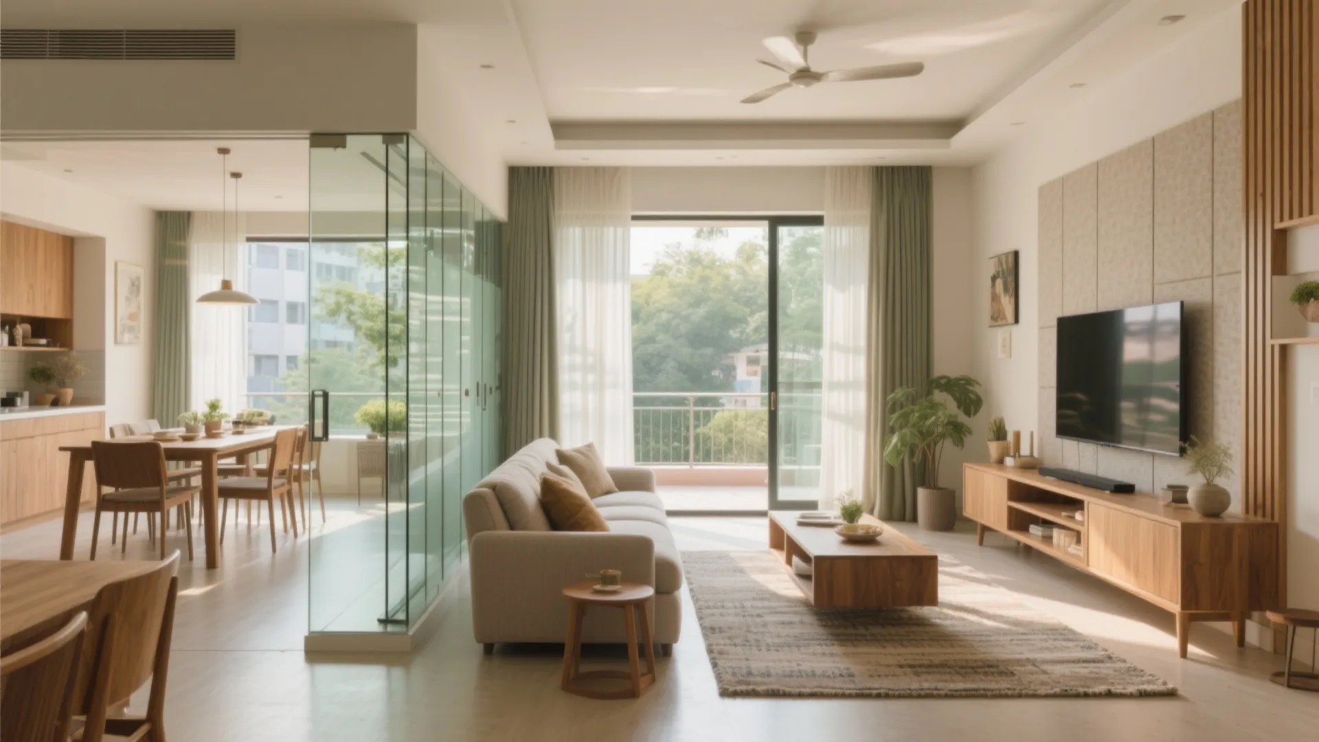 Open-plan zoning with sliding partitions