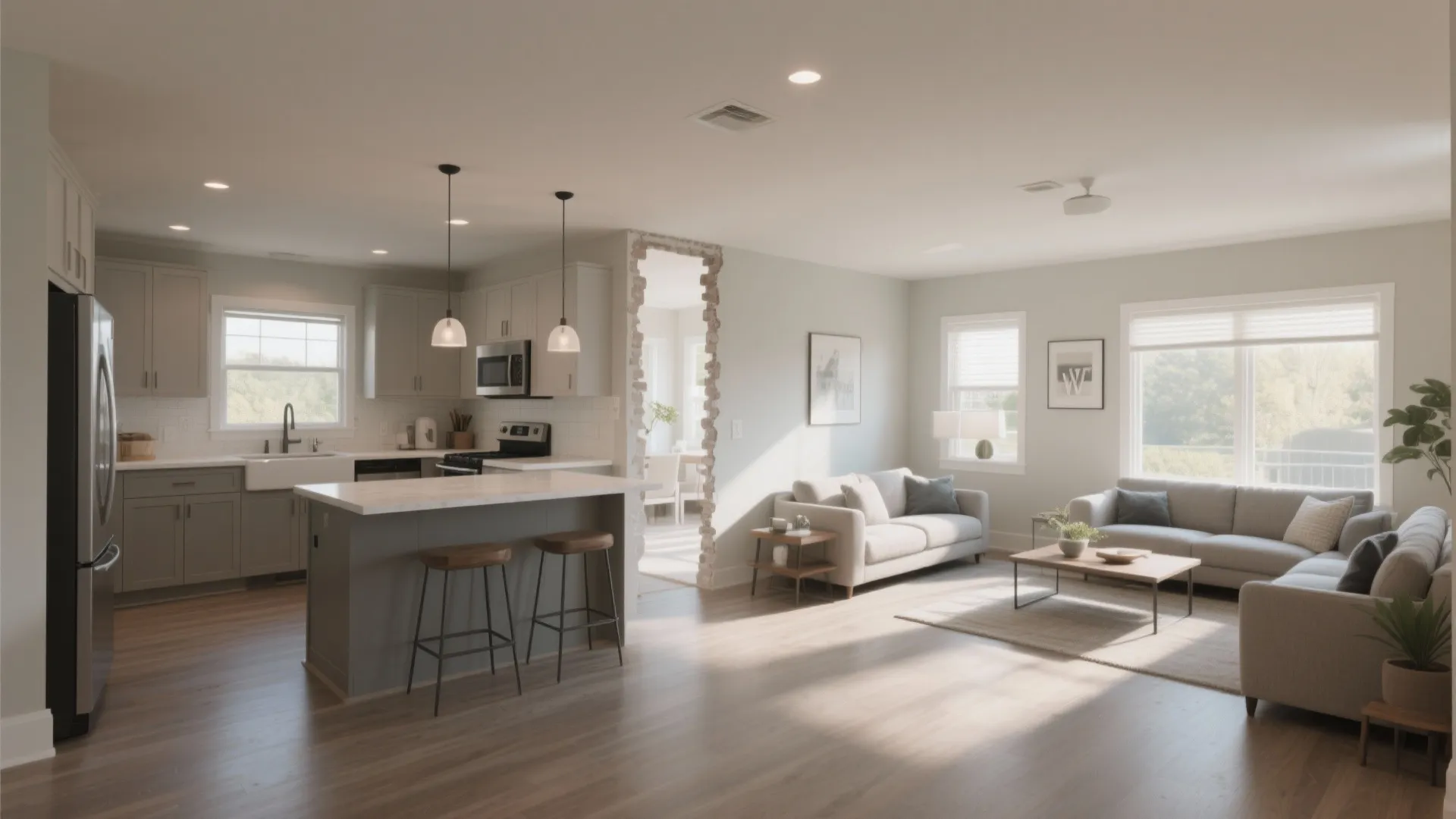 Open-plan kitchen connected to living space