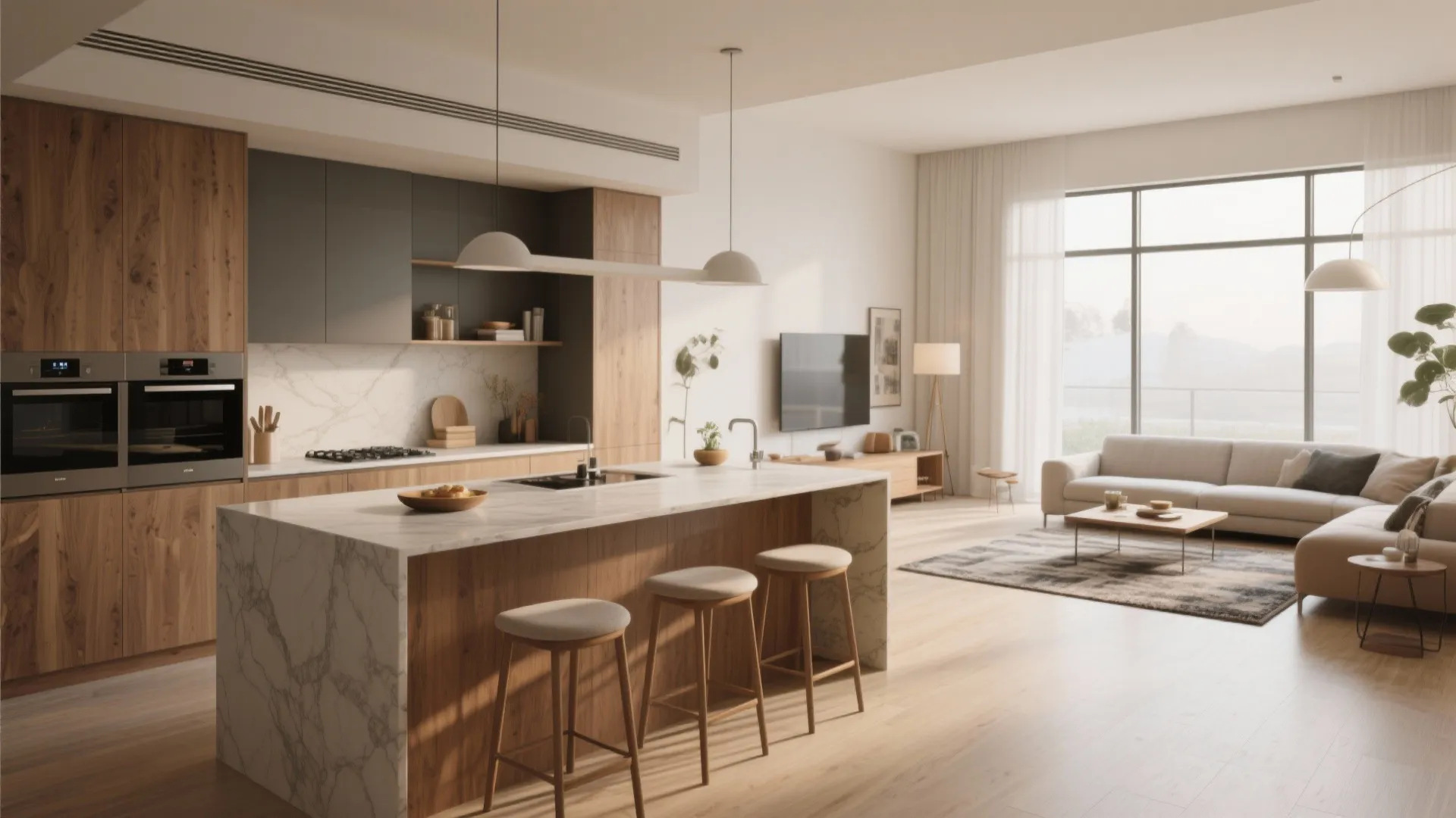 Open-plan living with a zoned kitchen