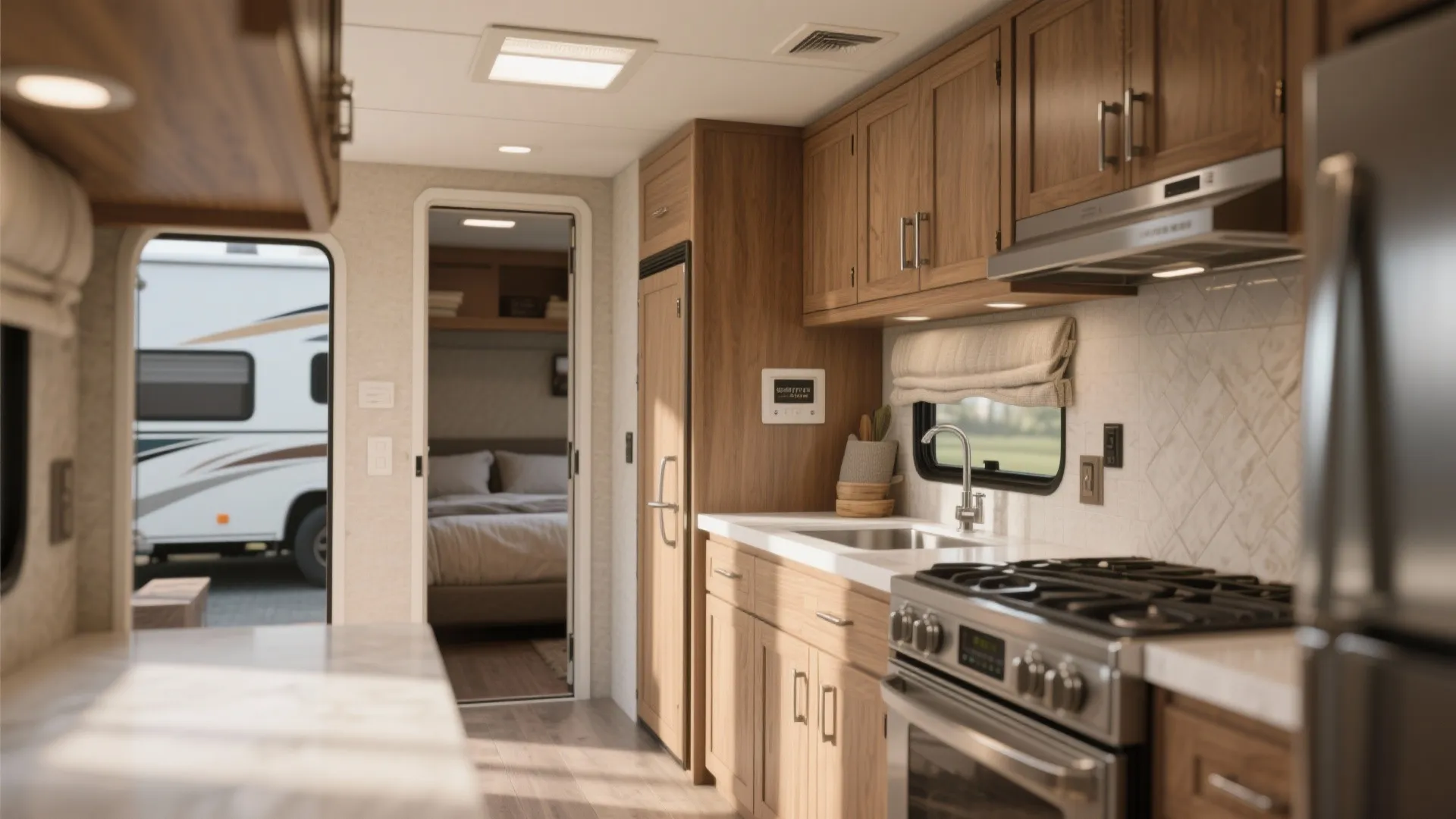 5. Open-plan kitchen with pocket-door bedrooms