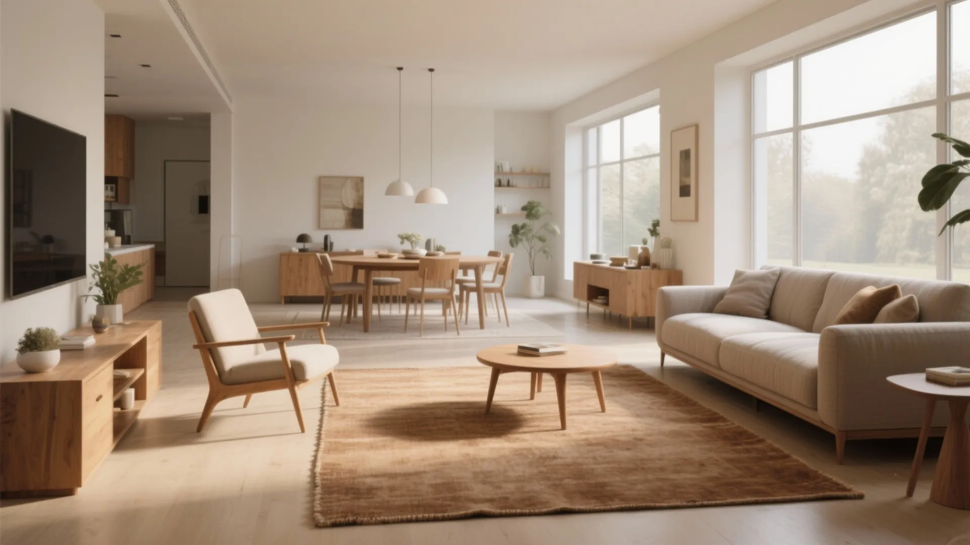 5. Let a light brown rug define an open-plan living area