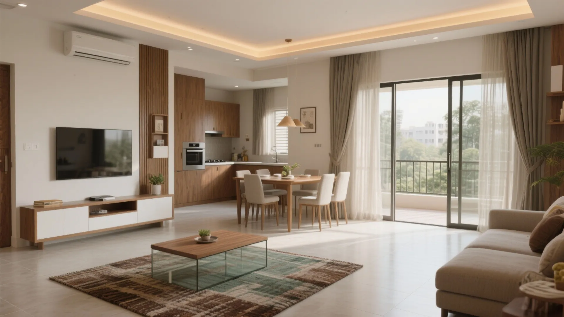 Open-plan flow with quiet zoning for living-dining-kitchen