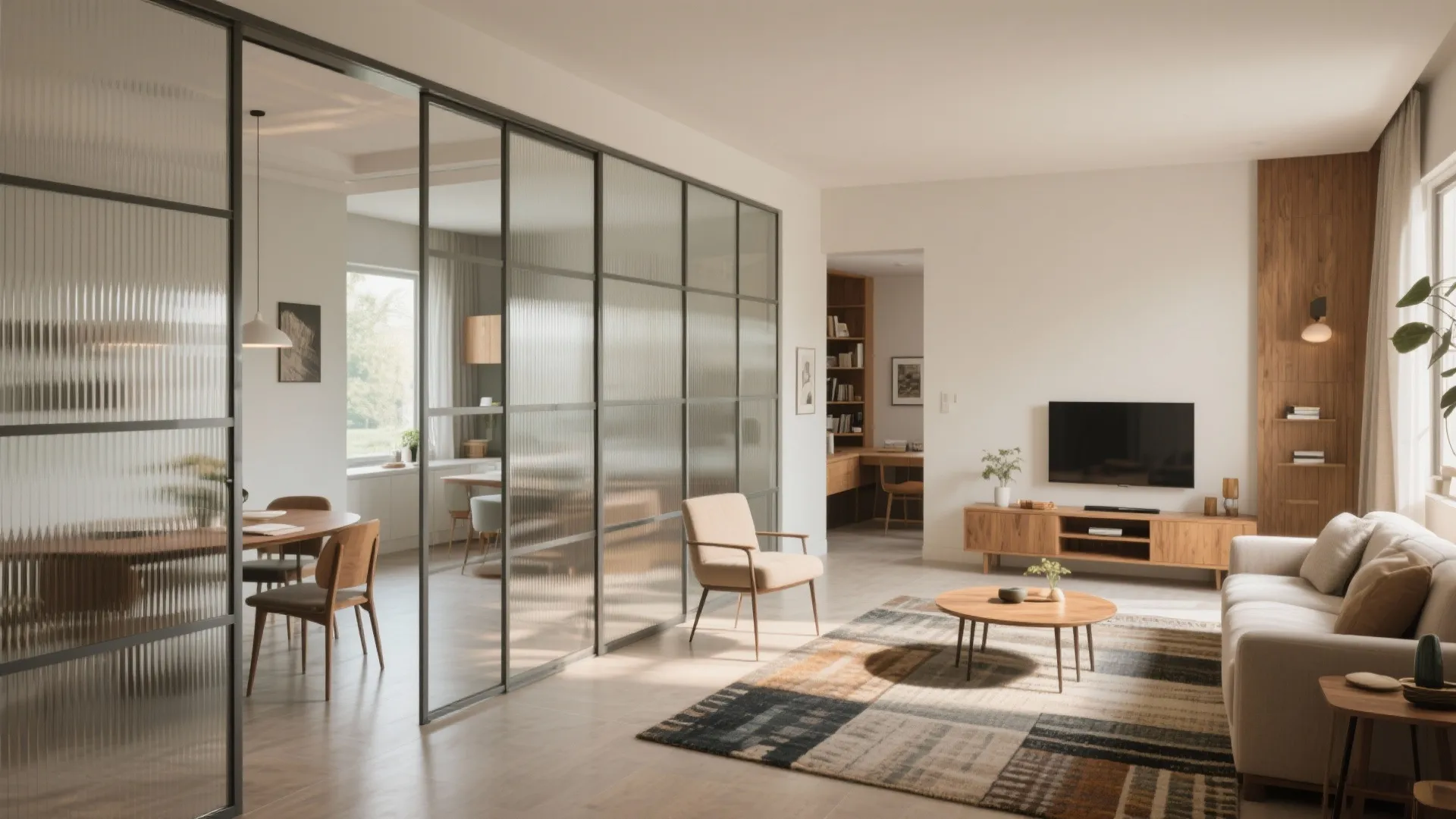 Open-plan living with movable partitions