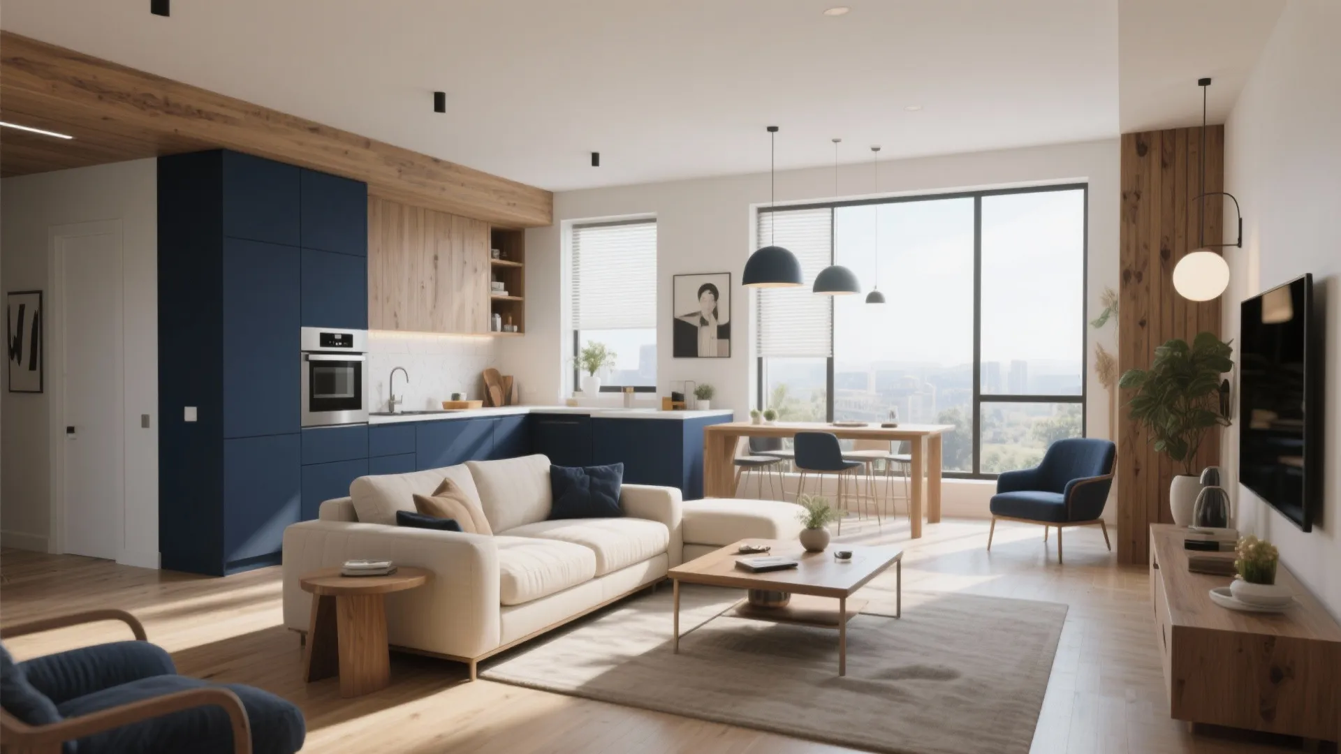 10. Navy and Cream in Open-Plan Living
