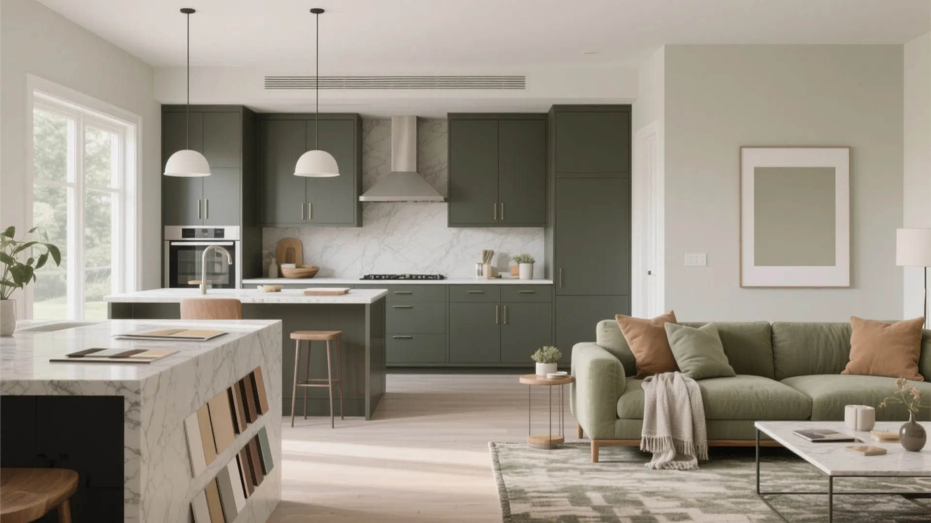 3. Embrace a coordinated palette for open-plan spaces