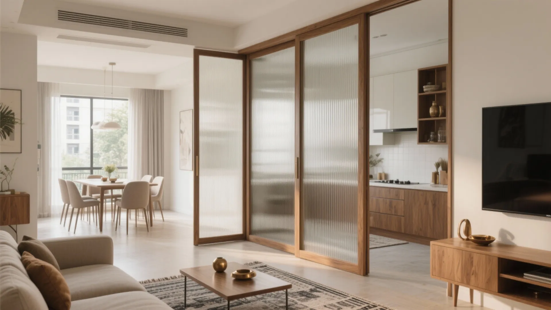 Open-Plan Living-Dining With Smart Partitions