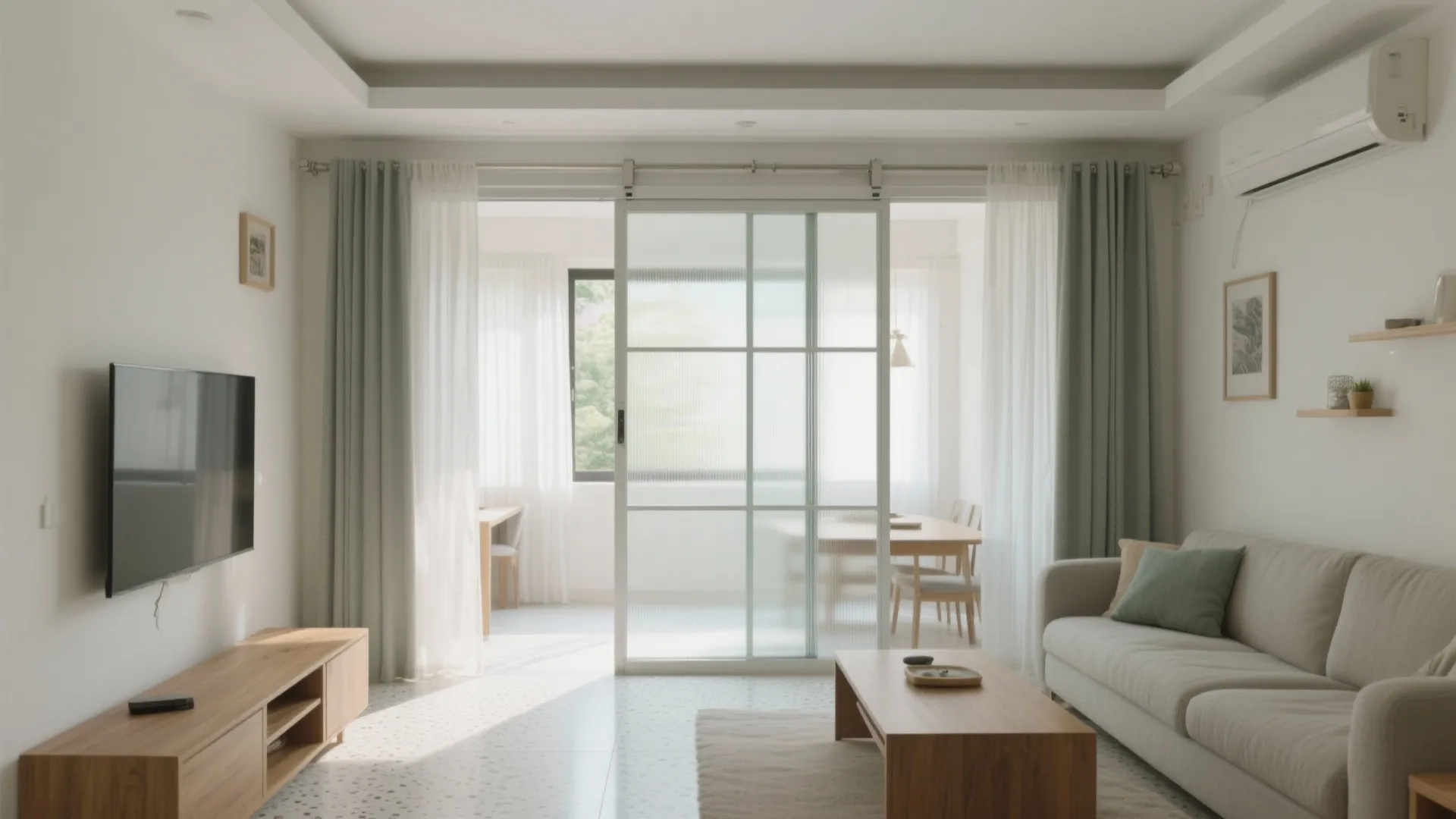 1) Open-plan zoning with sliding partitions