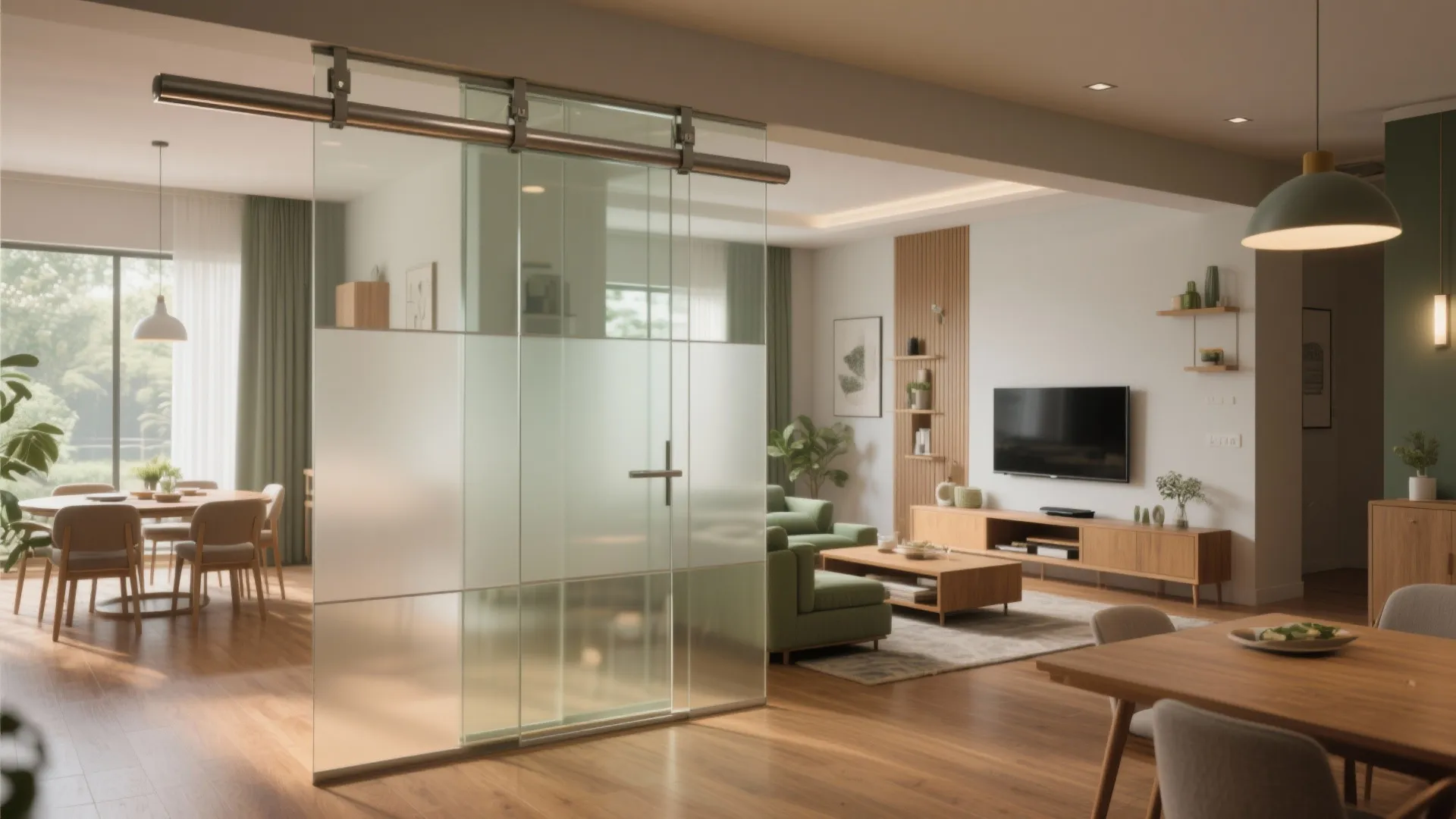 Flexible open-plan living with sliding partitions
