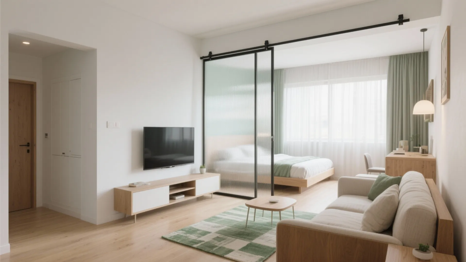 1) Open-plan living with sliding partitions