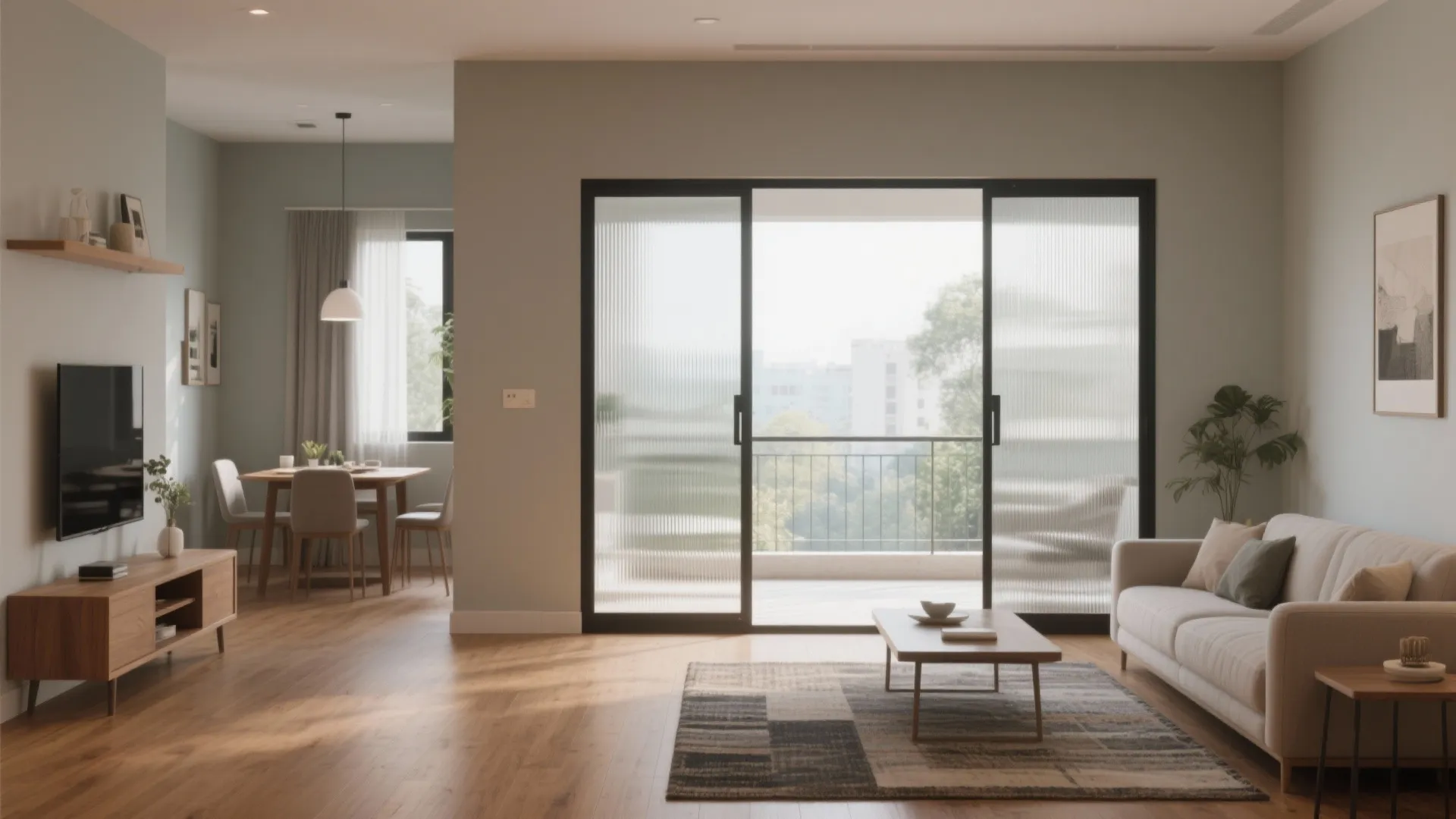 Open-plan Living–Dining with a Subtle Sliding Partition