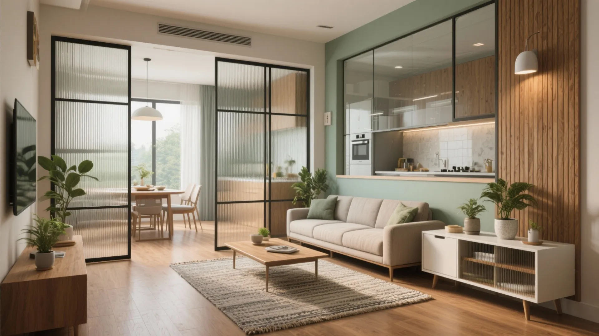 Open-plan living with smart partitions