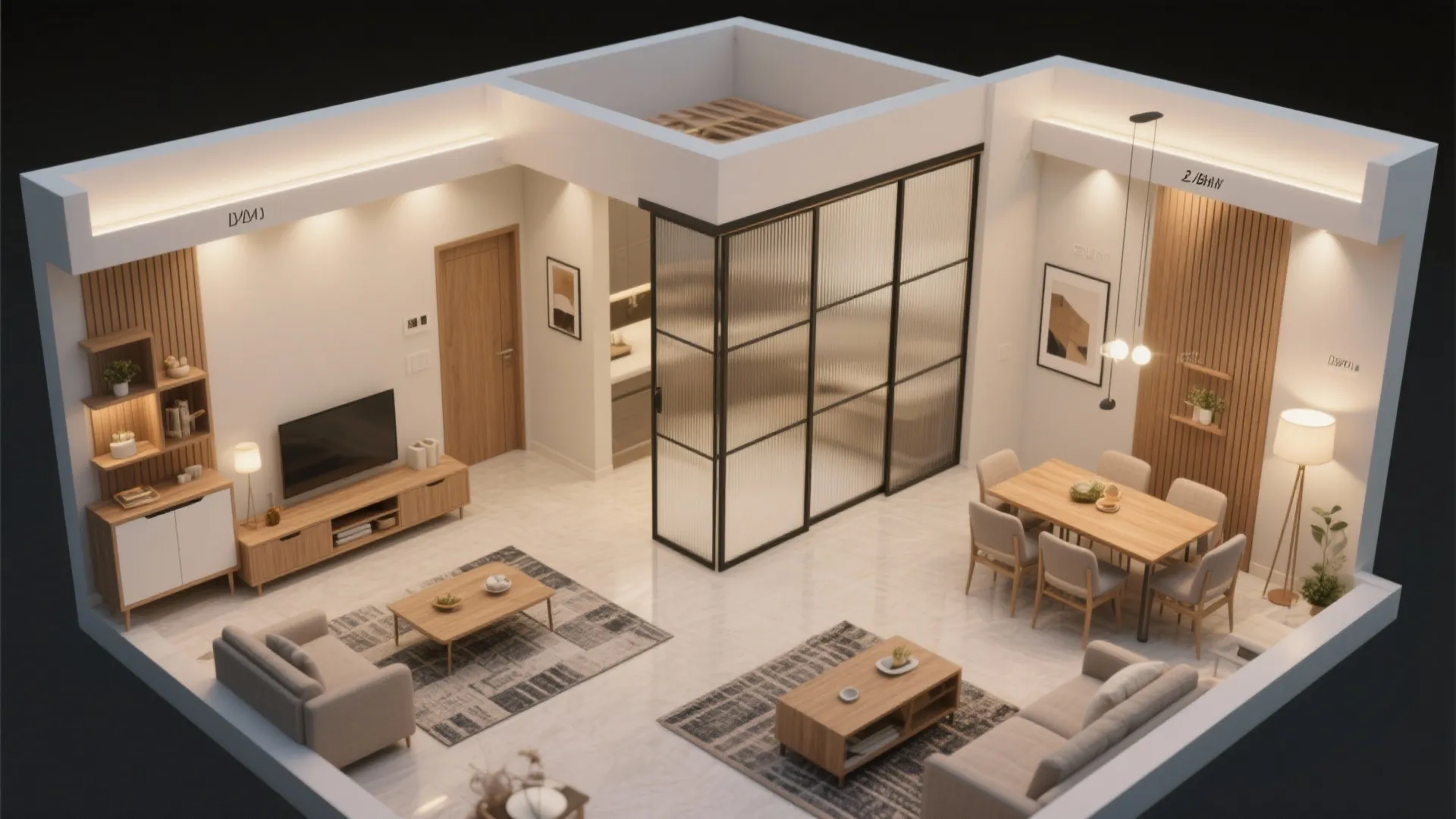 Open-Plan Living-Dining With Smart Partitions