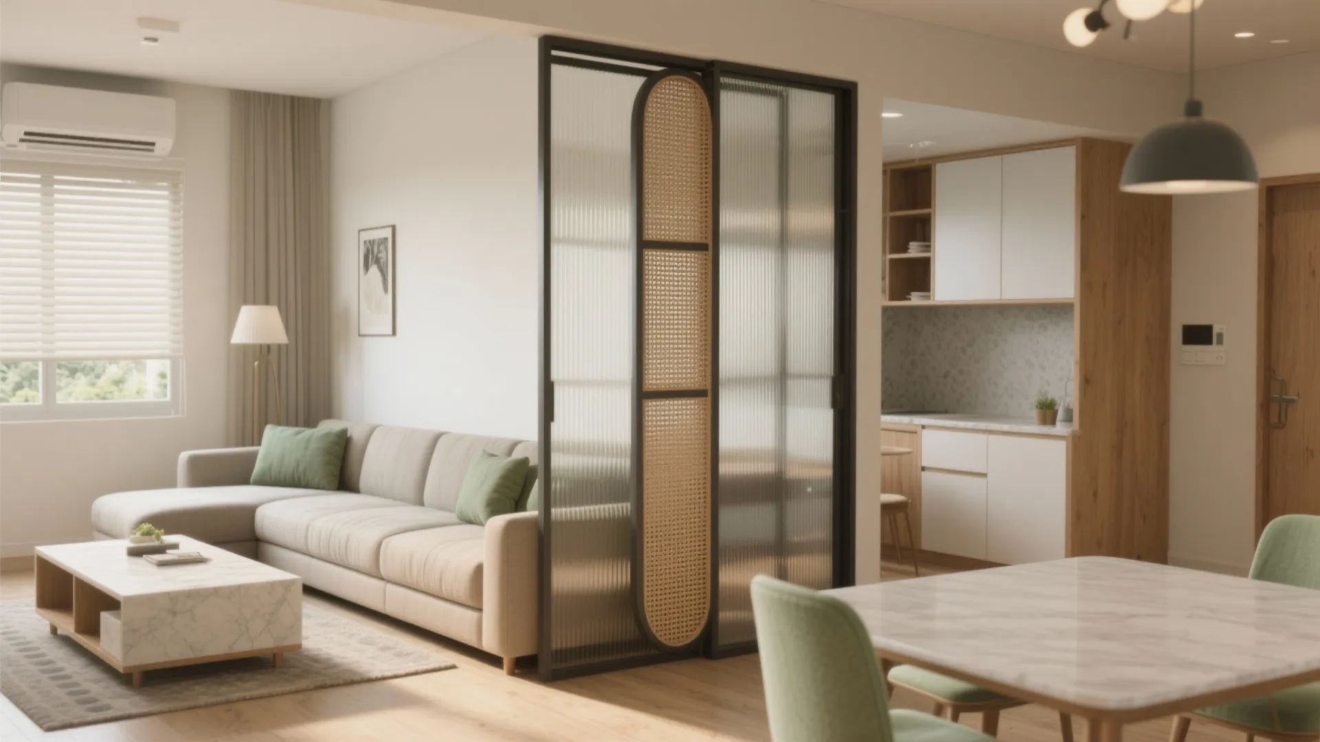 Open-plan living with sliding screens