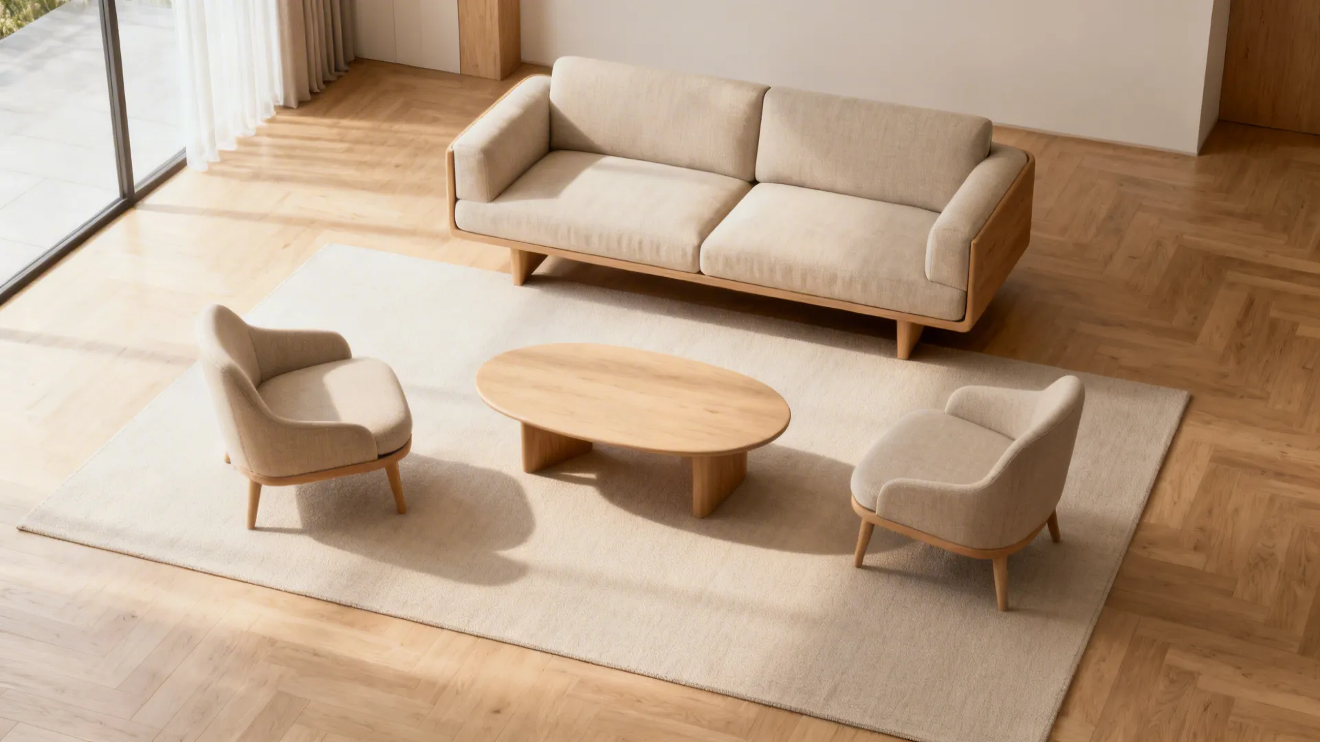 Open-Plan Seating: Sofa + Lightweight Accent Chairs