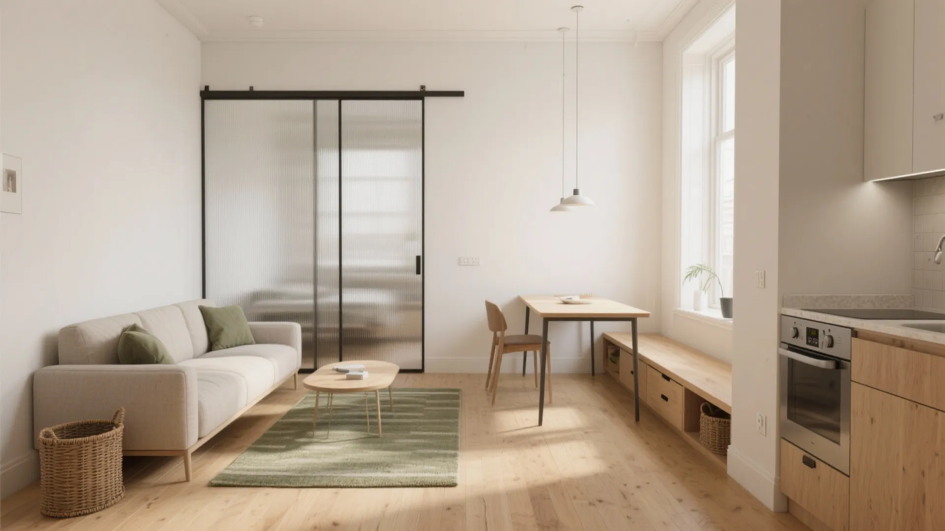 Flexible open-plan zones with sliding privacy