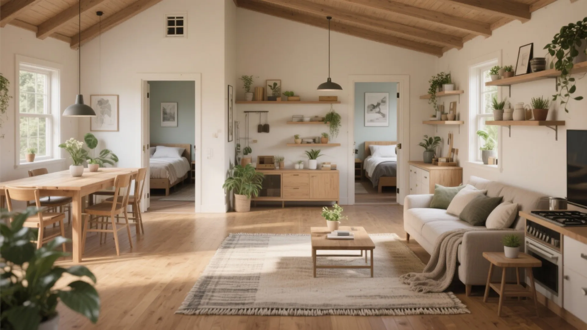 1. Open-plan living with split private zones