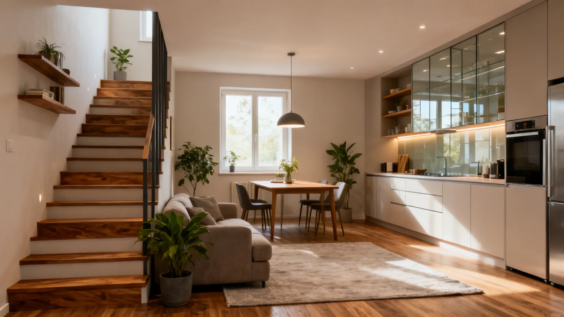 5 Ideas for Home Interior Design: Living Room with Stairs & Kitchen