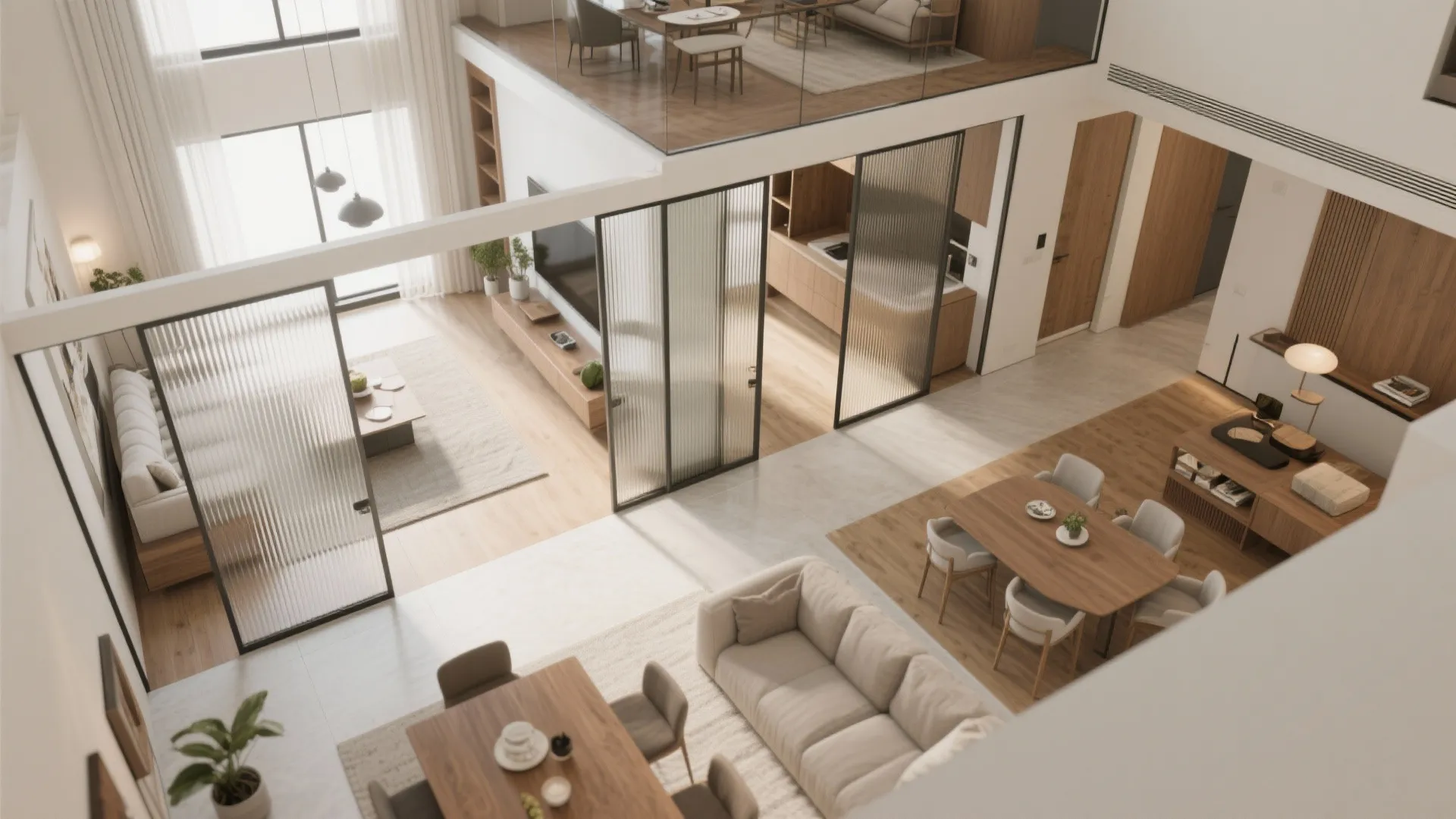 Open-plan living with movable partitions