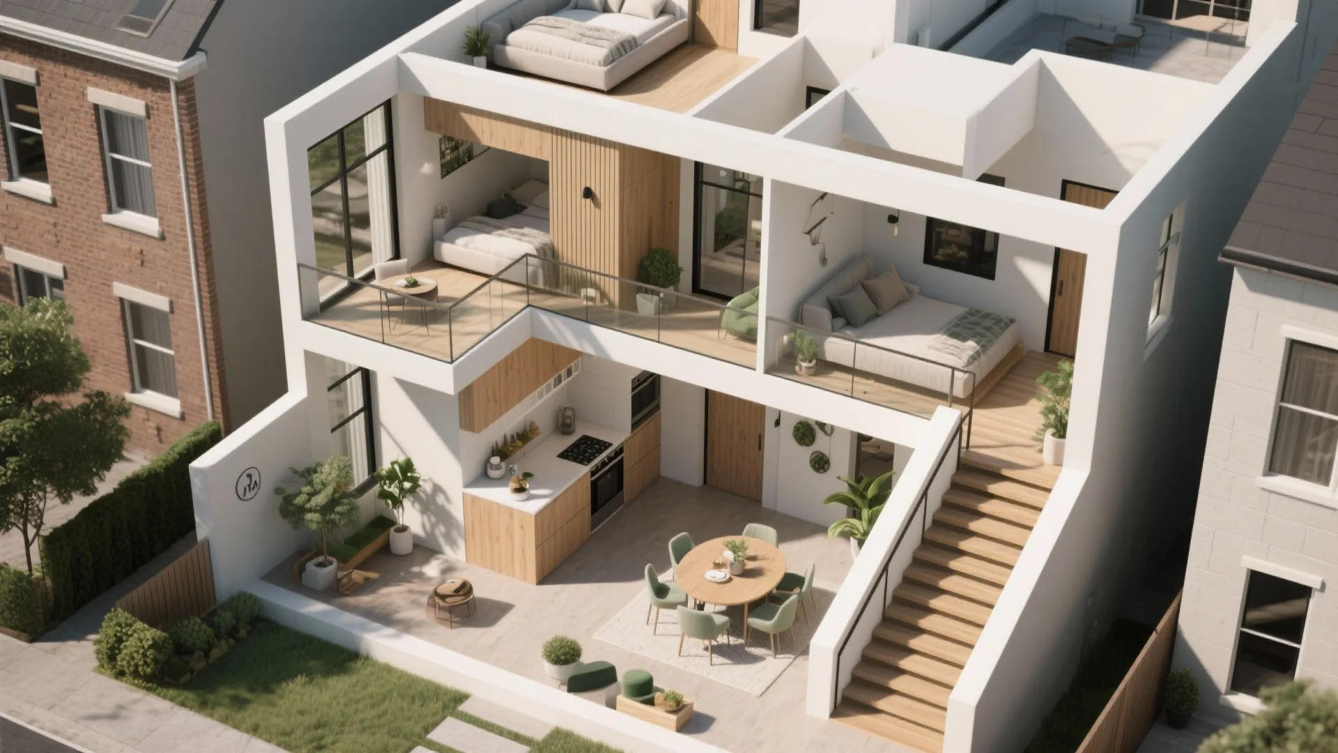 1. Open-plan living with stacked bedrooms