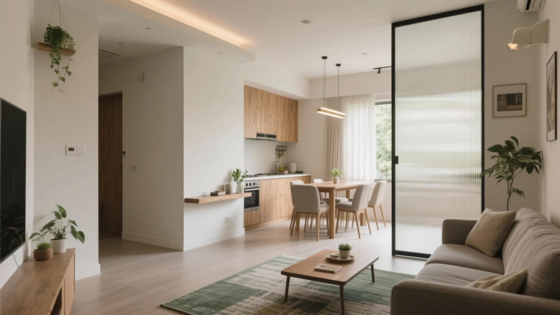 Warm minimalism for open-plan living