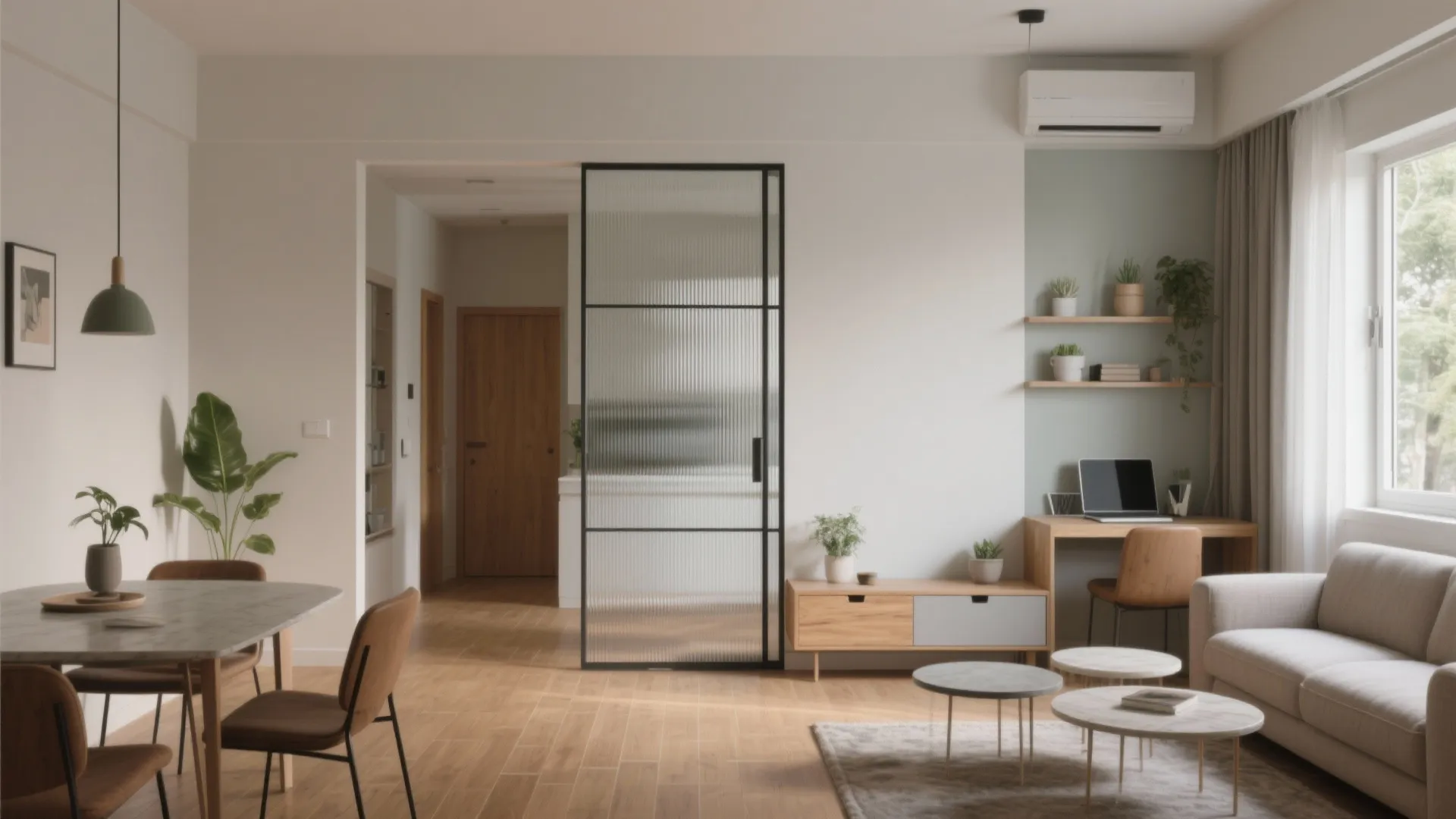 Open-Plan Living-Dining with Smart Partitions