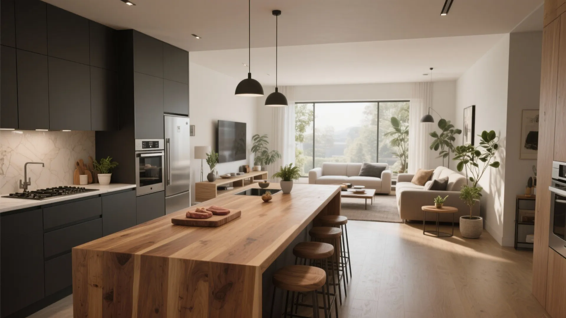 3) Use butcher block to define zones in open-plan kitchens