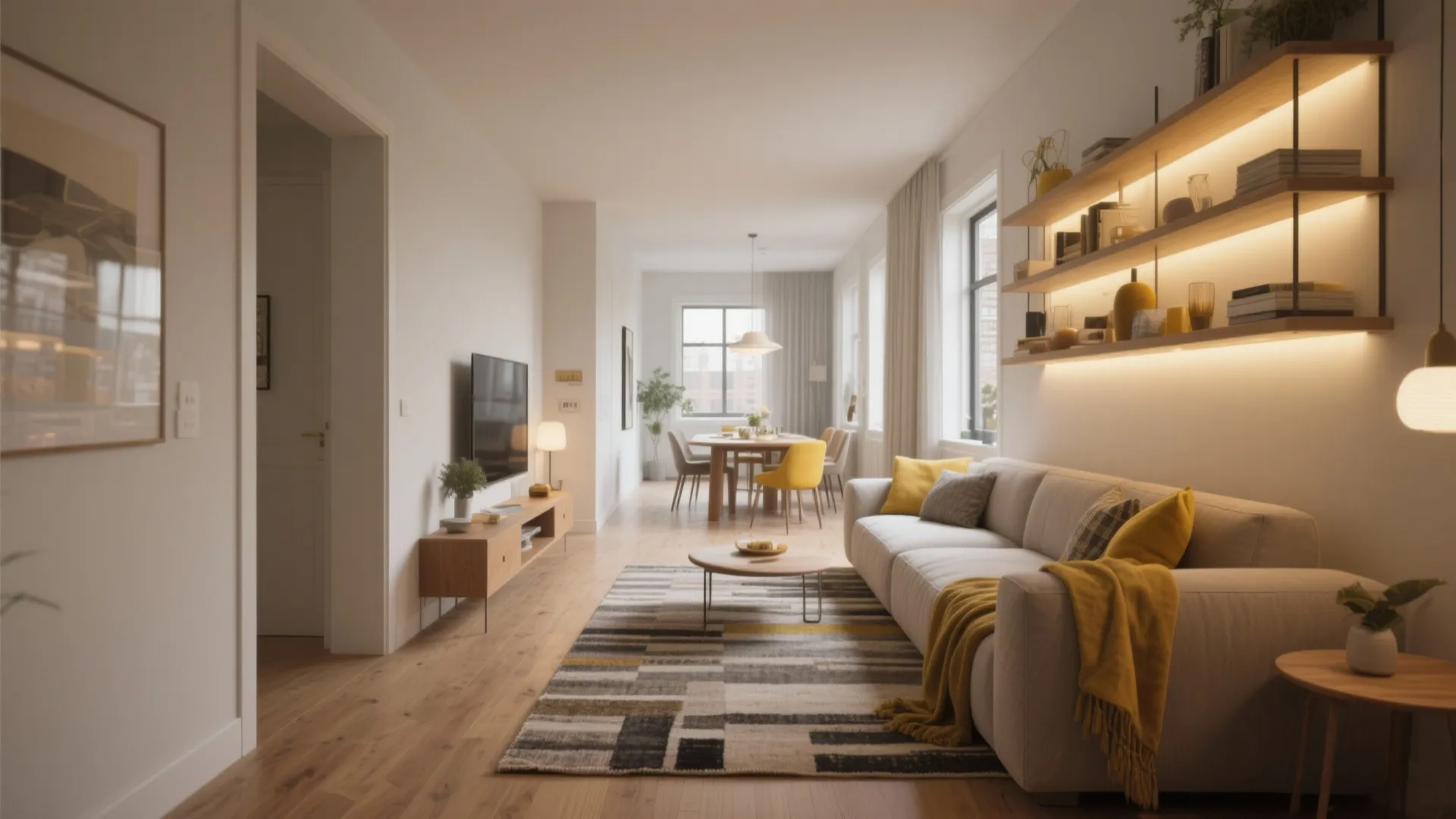 1. Open-plan living with zoned furniture