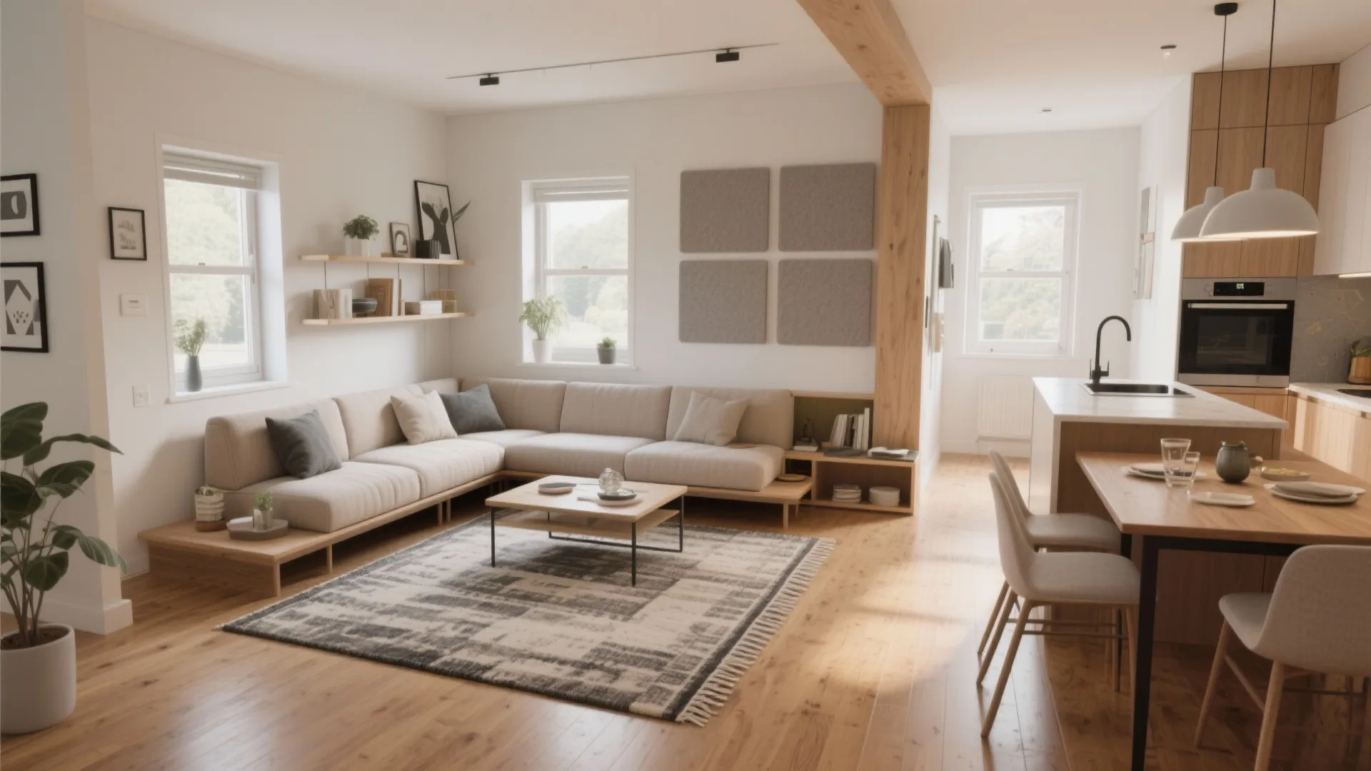 1. Open-plan living with zoned furniture
