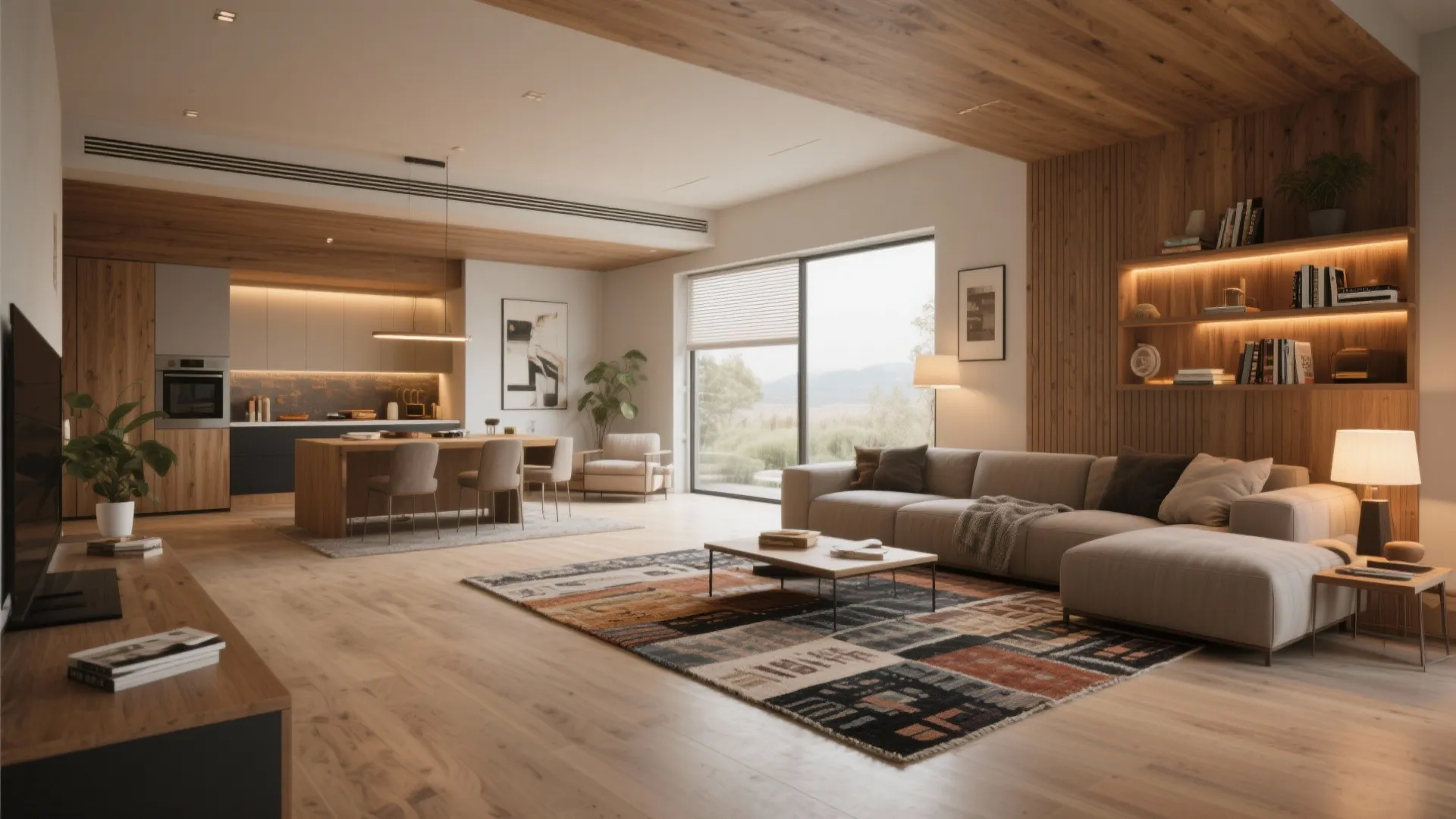 Open plan living room with separate lounge and reading areas