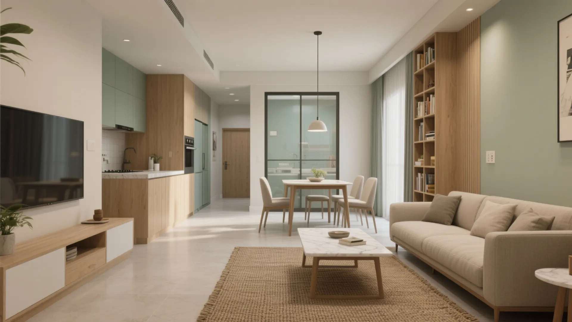 1) Open-plan Living-Dining with Soft Zoning