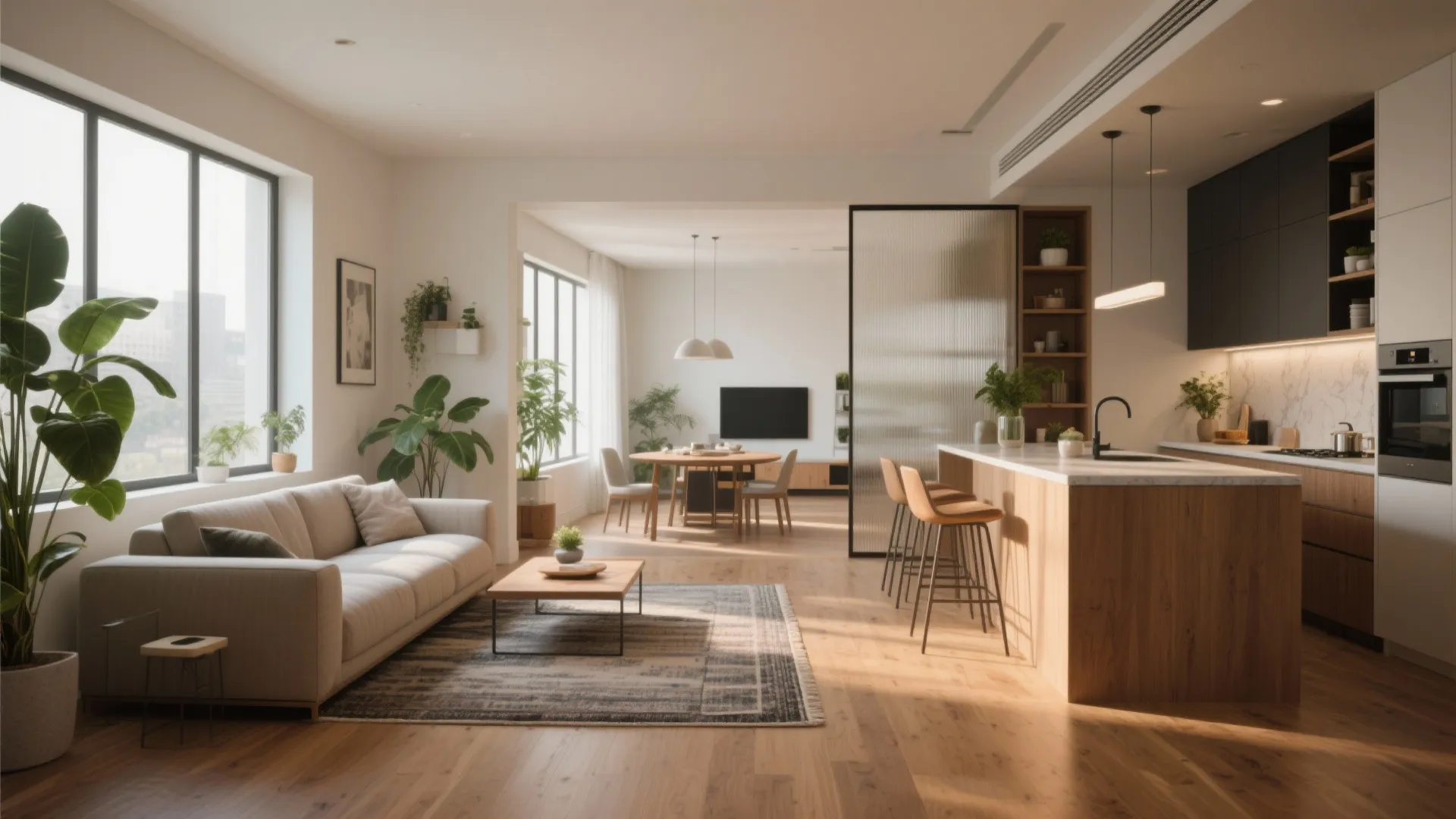 Open-plan living with zoned corners