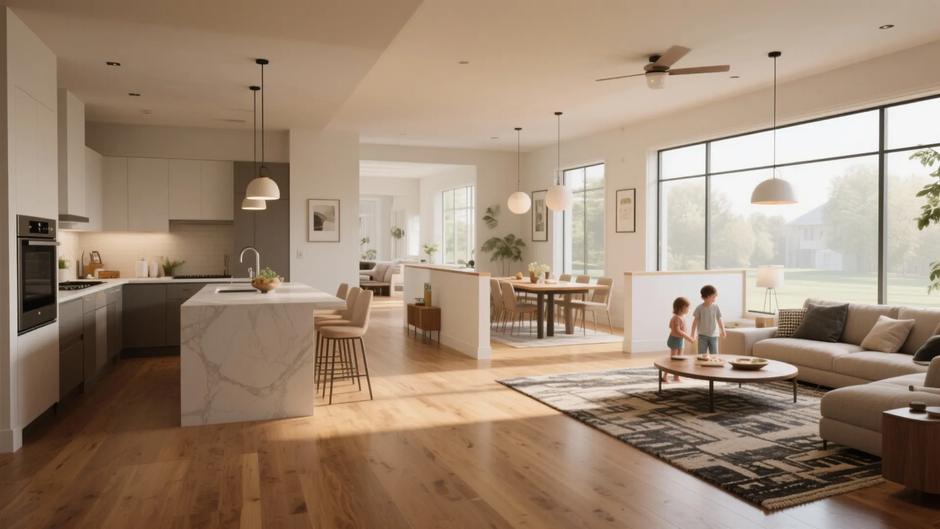 Open-plan main floor with compact private wings